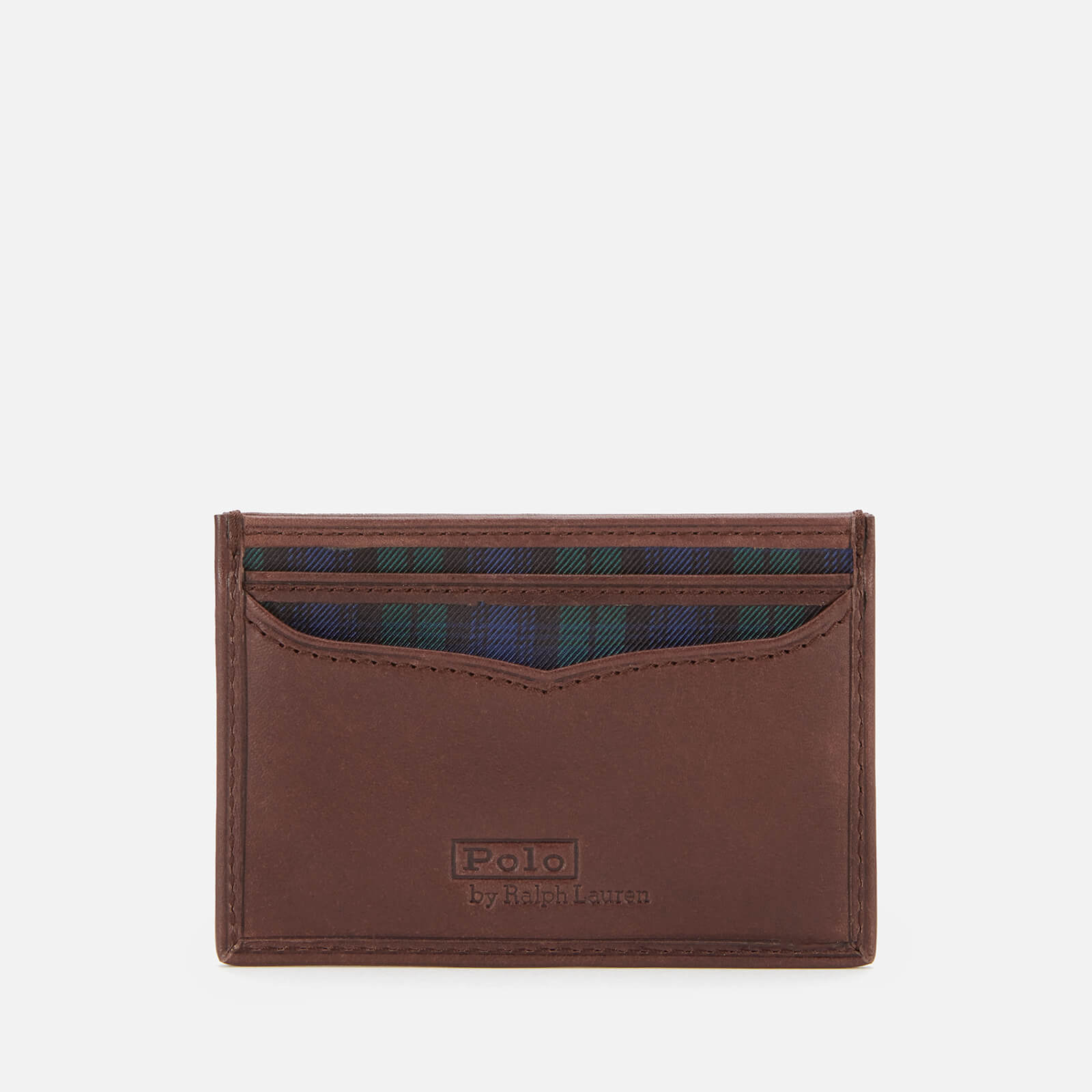 Polo Ralph Lauren Men's Smooth Leather Tartan Card Case - Navy