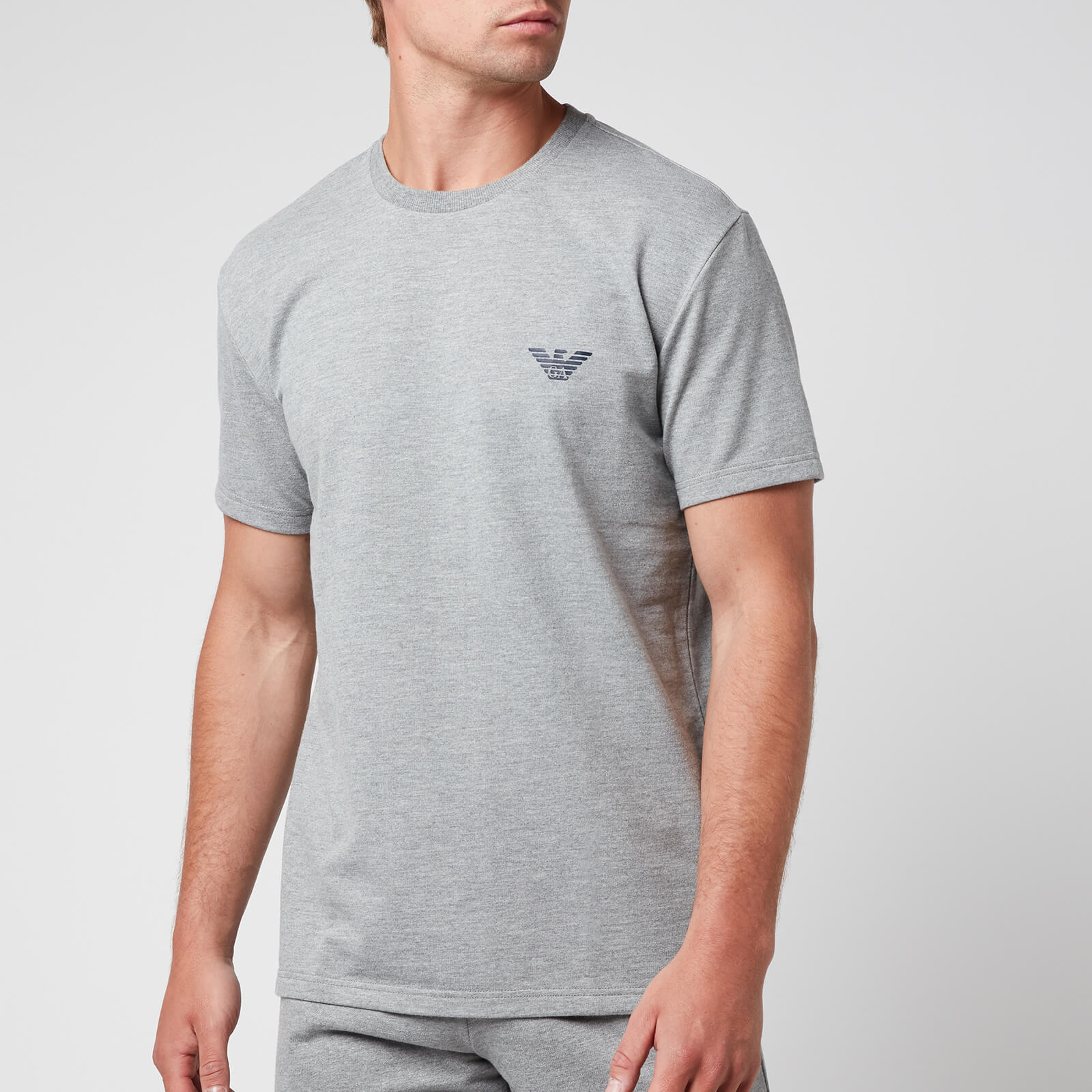 Emporio Armani Men's All Over Logo Terry Crew Neck T-Shirt - Grey Melange - S