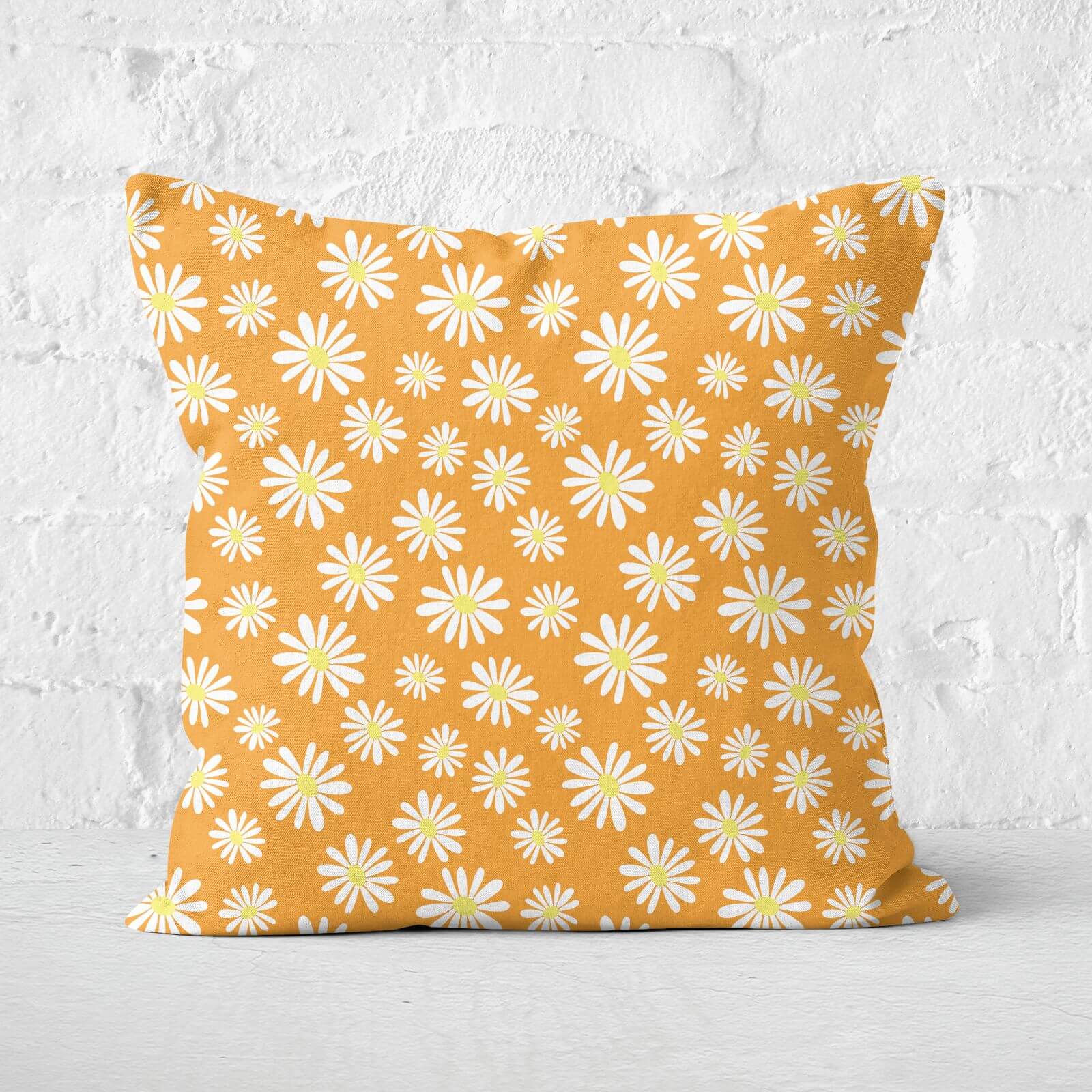 Orange Daisy Pattern Square Cushion - 40x40cm - Soft Touch