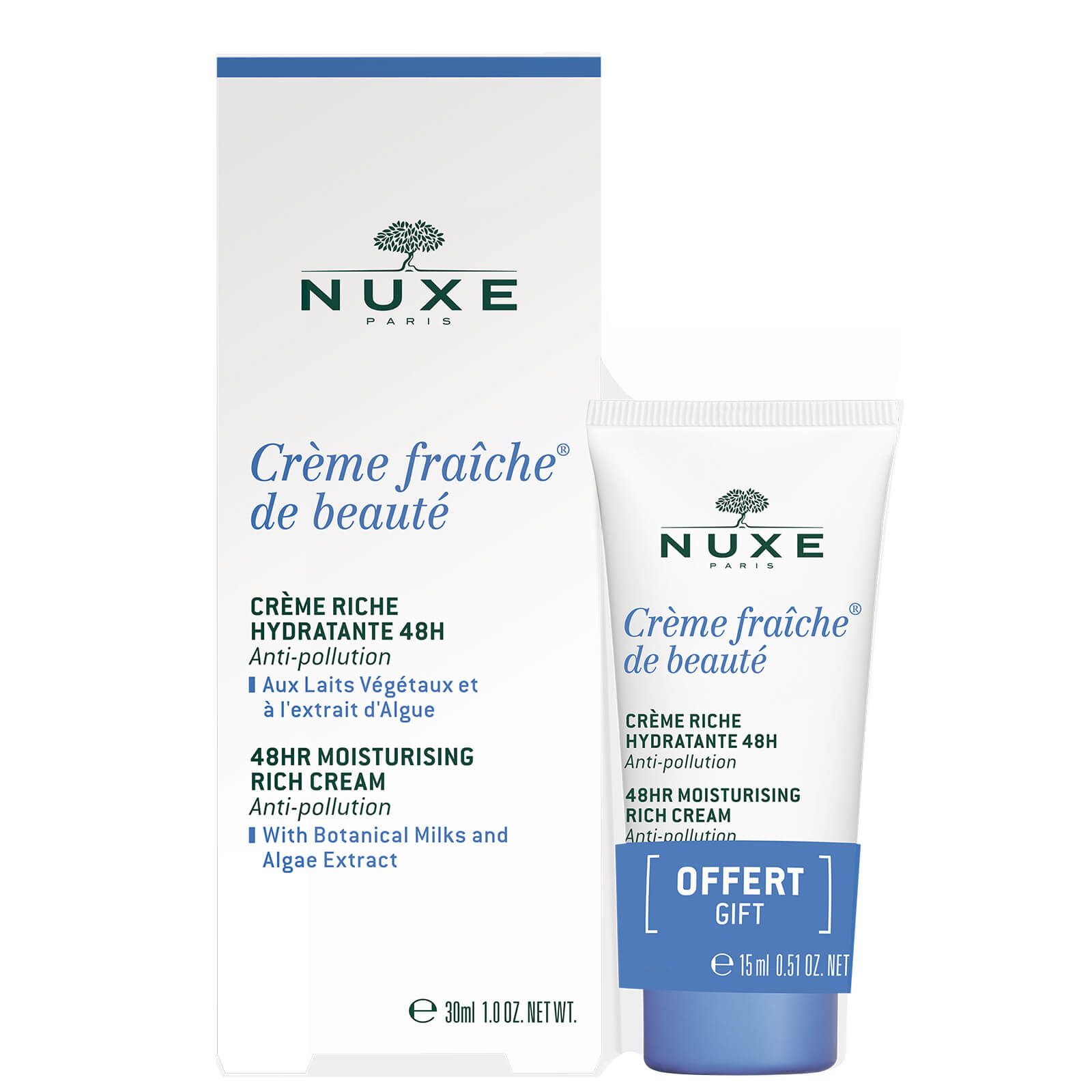 NUXE Crème Fraiche de Beauté 48hr Moisturising Cream for Dry Skin 30ml with 15ml Gift (Worth £25.50)