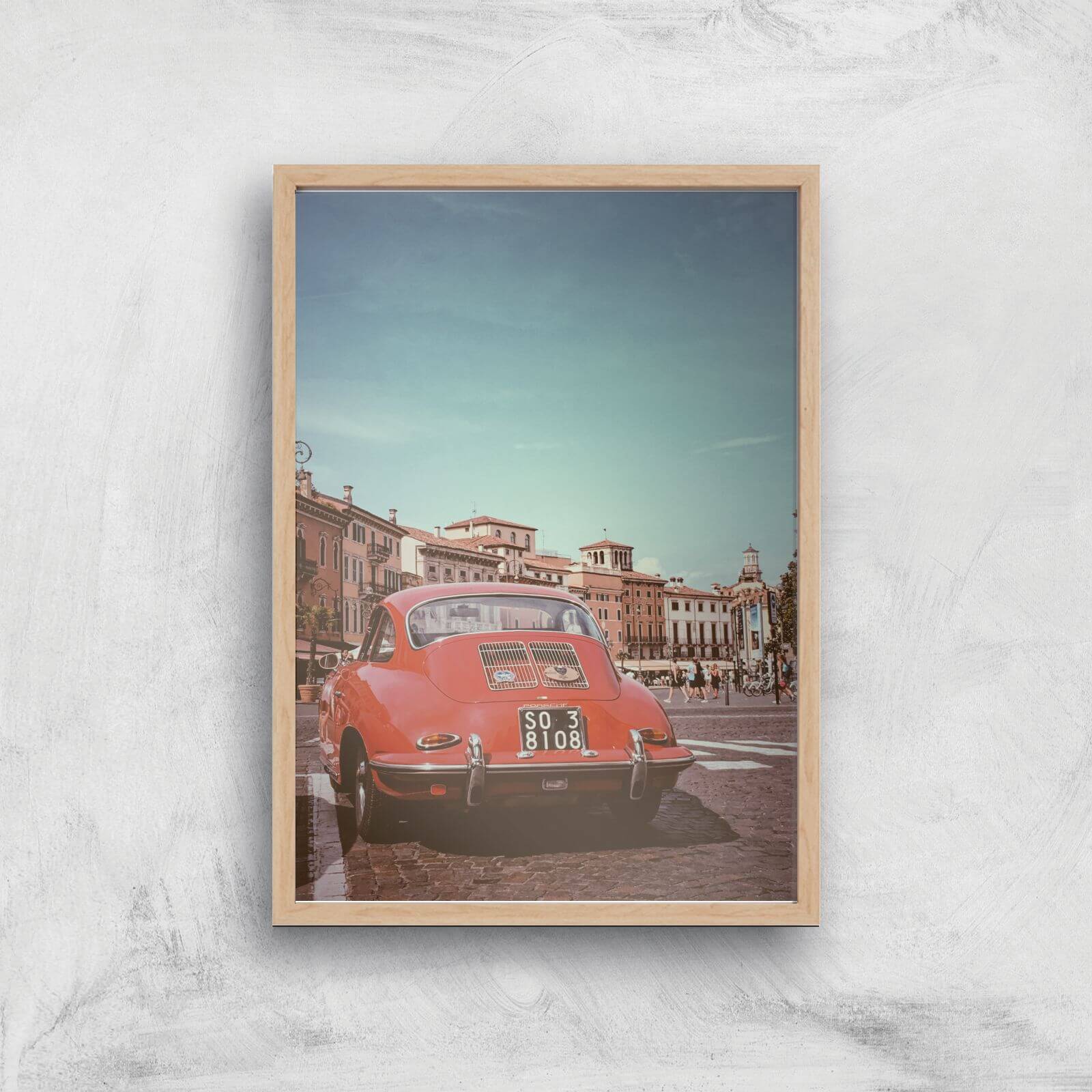 60s Retro Car Giclee Art Print - A3 - Wooden Frame