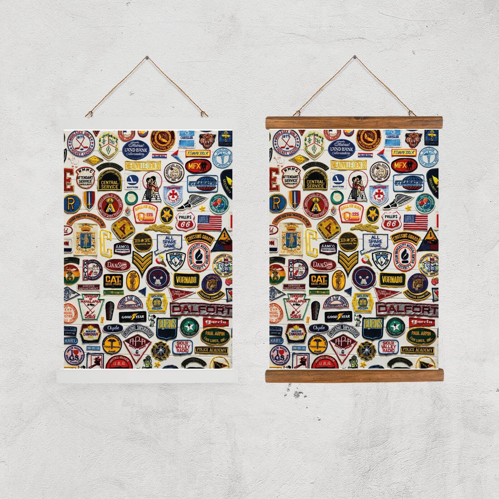 Retro Badges Giclee Art Print - A2 - Black Frame