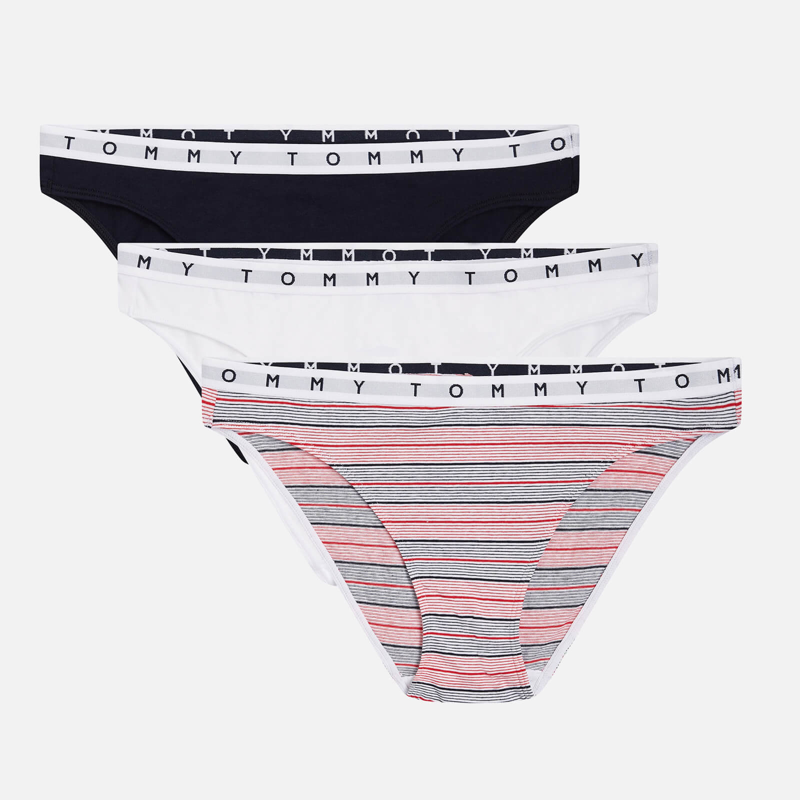 Tommy Hilfiger Women's 3 Pack Bikini Briefs - White/Stripe/Desert Sky - XS