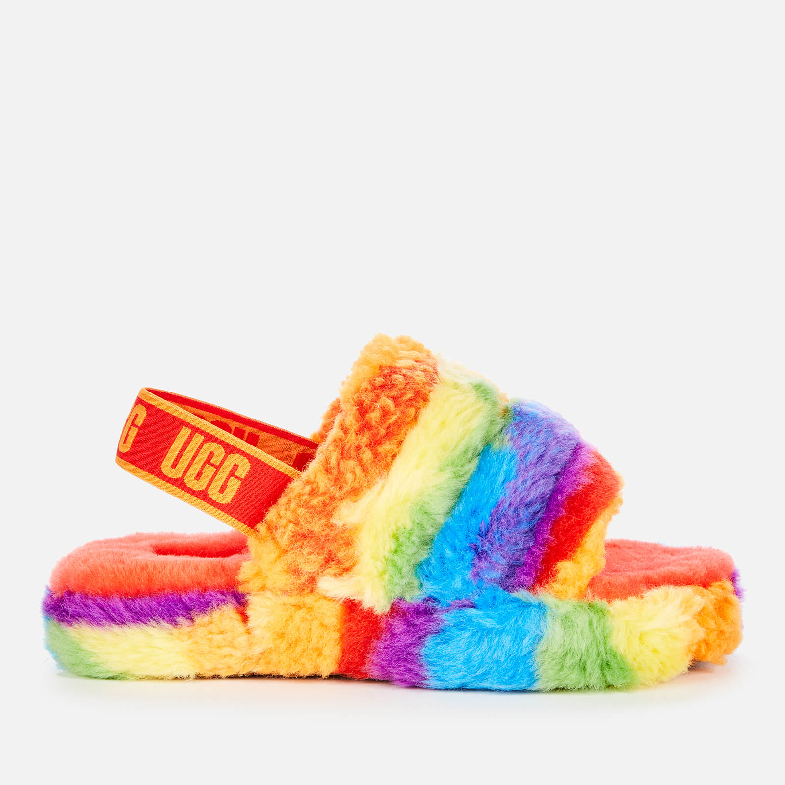 UGG Kids' Fluff Yeah Cali Collage Slide Slippers - Rainbow Stripe - UK 12 Kids