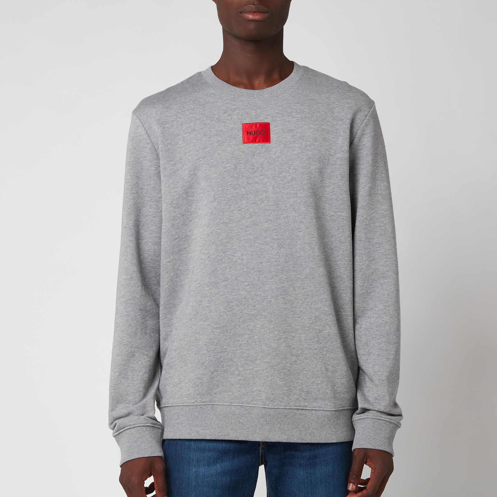 HUGO Men's Cotton Terry Red Logo Sweatshirt - Medium Grey - S