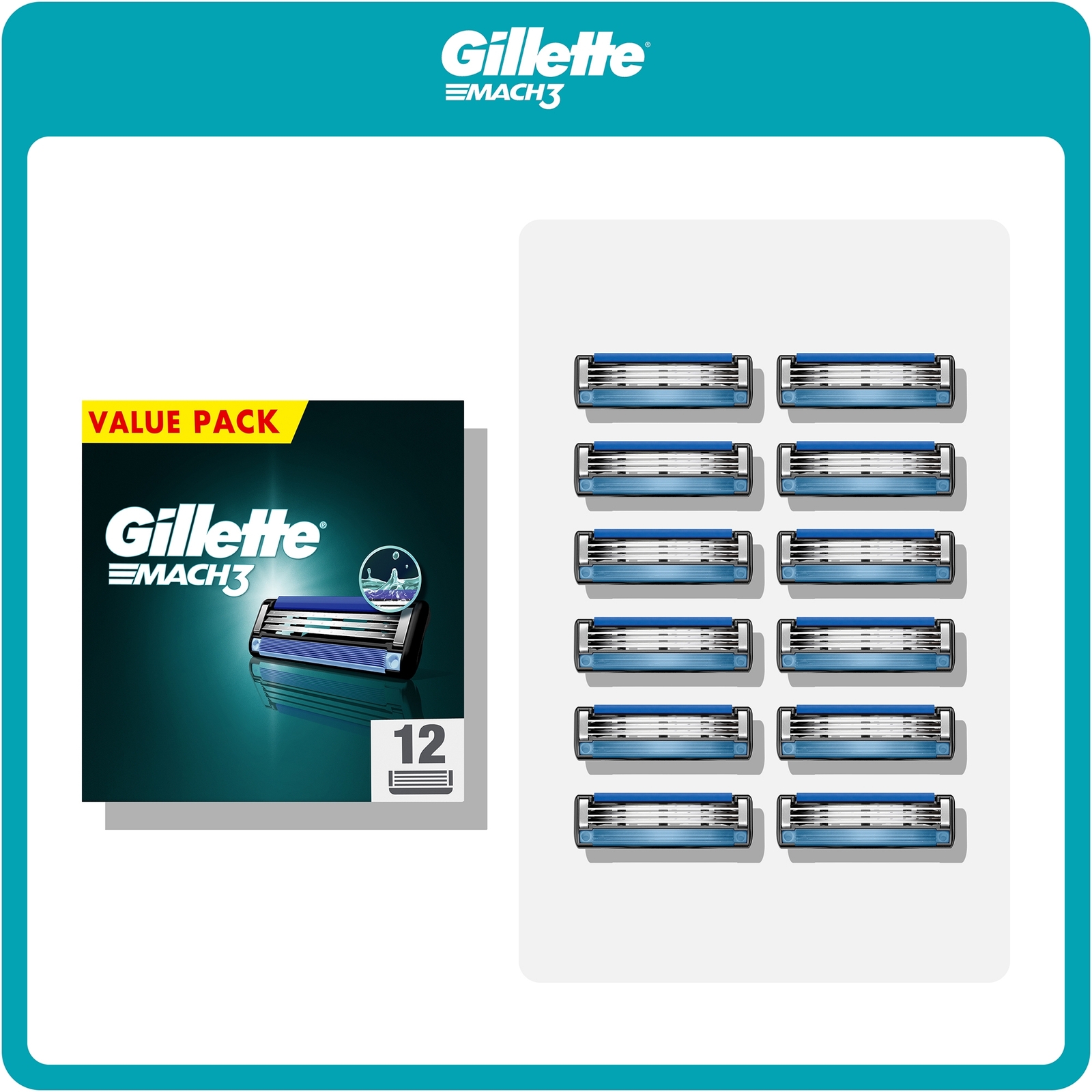 Gillette Mach3 Razor Blades - 12 Pack