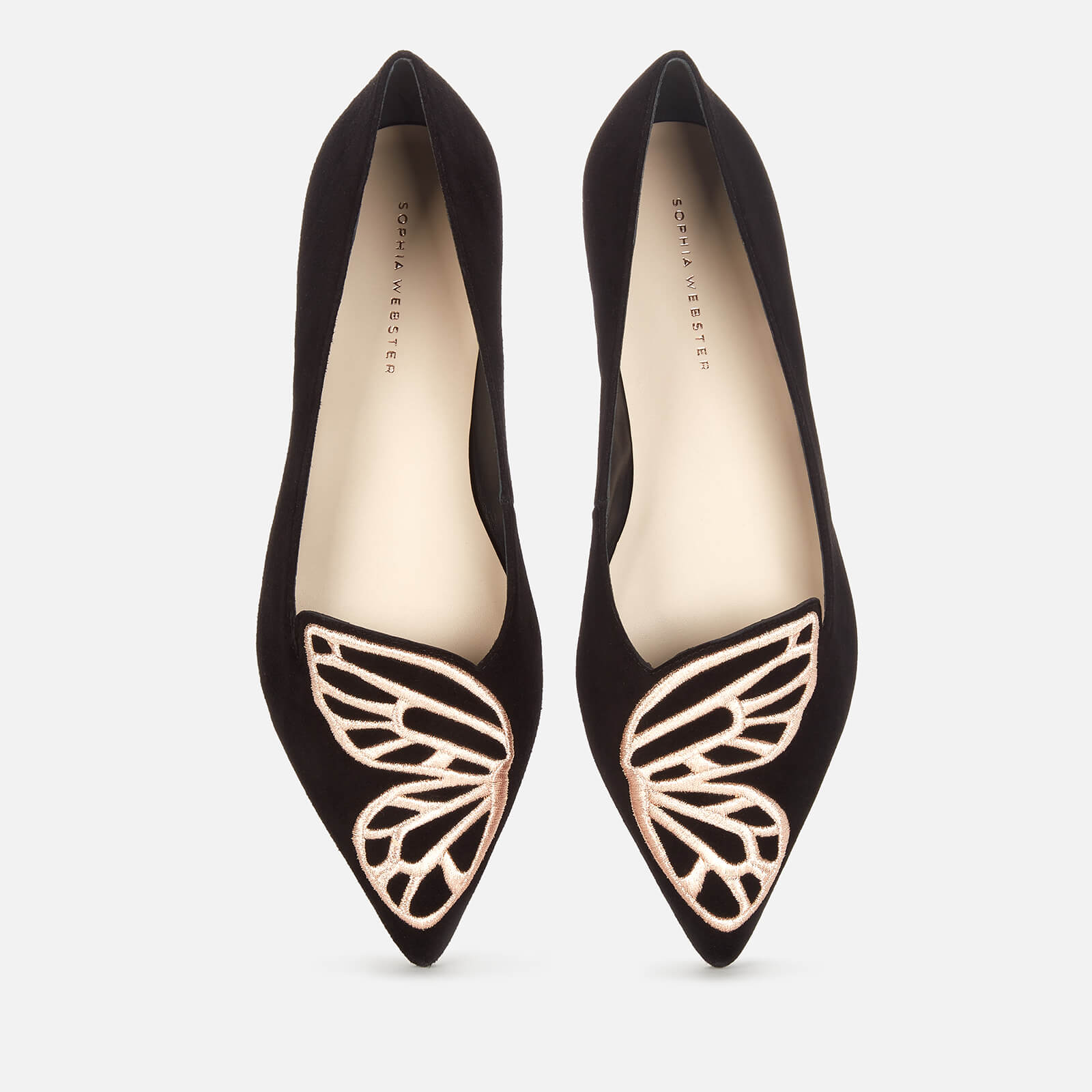 Sophia Webster Women's Butterfly Pointed Flats - Black/Rose Gold - UK 8