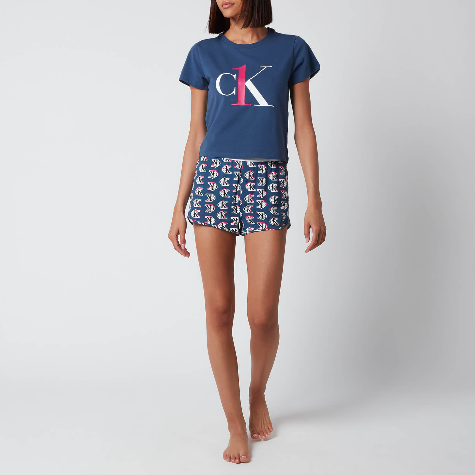 Calvin Klein Women's Logo Short Sleeve Pyjama Set - Seahorse Blue - XS
