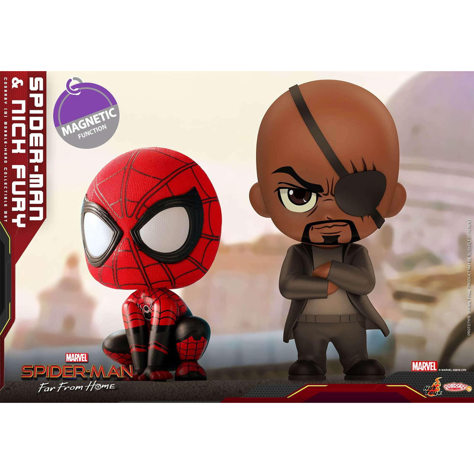 Hot Toys Cosbaby - Spider-Man: Lejos de casa (Talla S) - Spider-Man & Nick Fury (Set de 2)