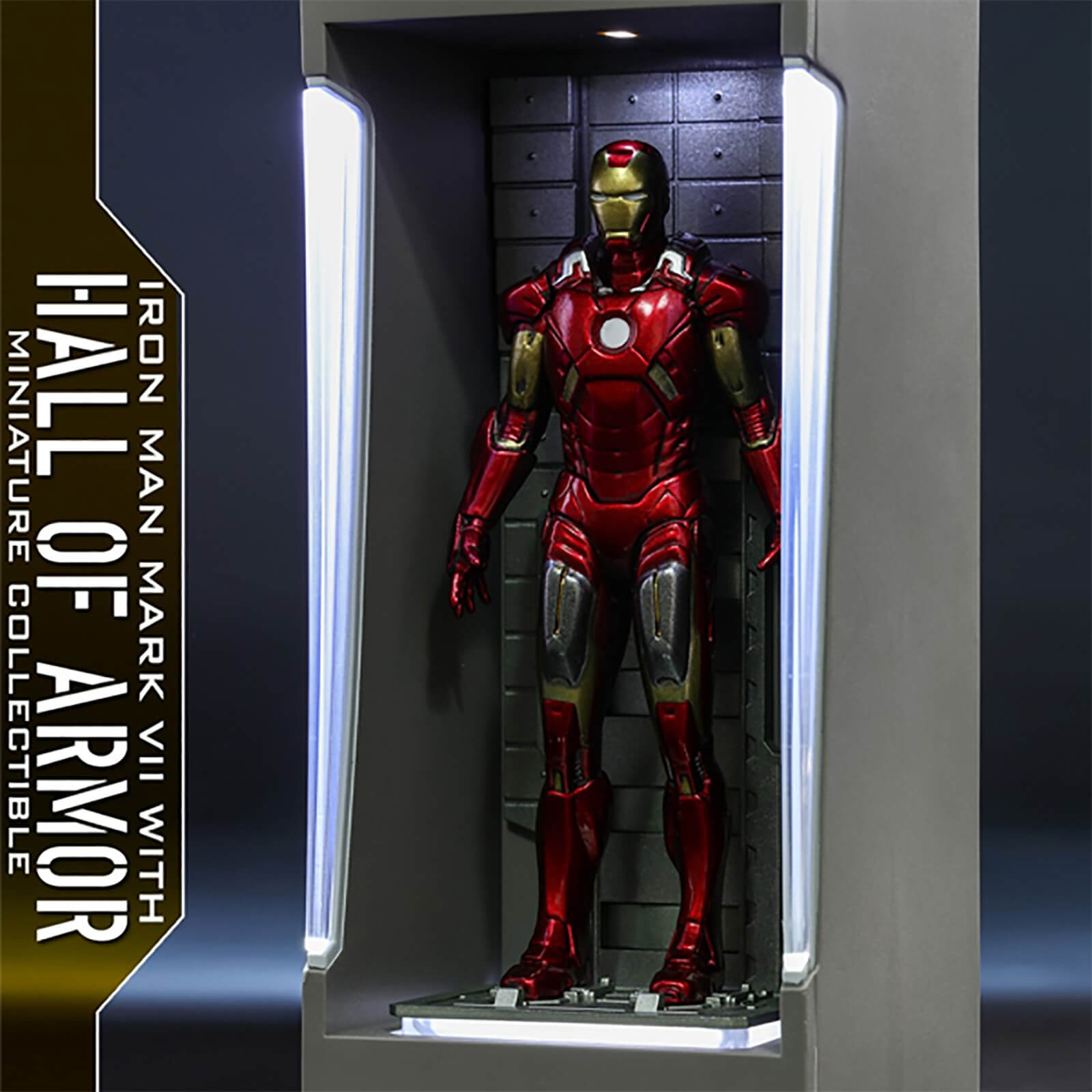 Hot Toys Movie Masterpiece Compact - Figura en miniatura: Iron Man 3 - Iron Man Mark 7 (con Salón de la Armadura)
