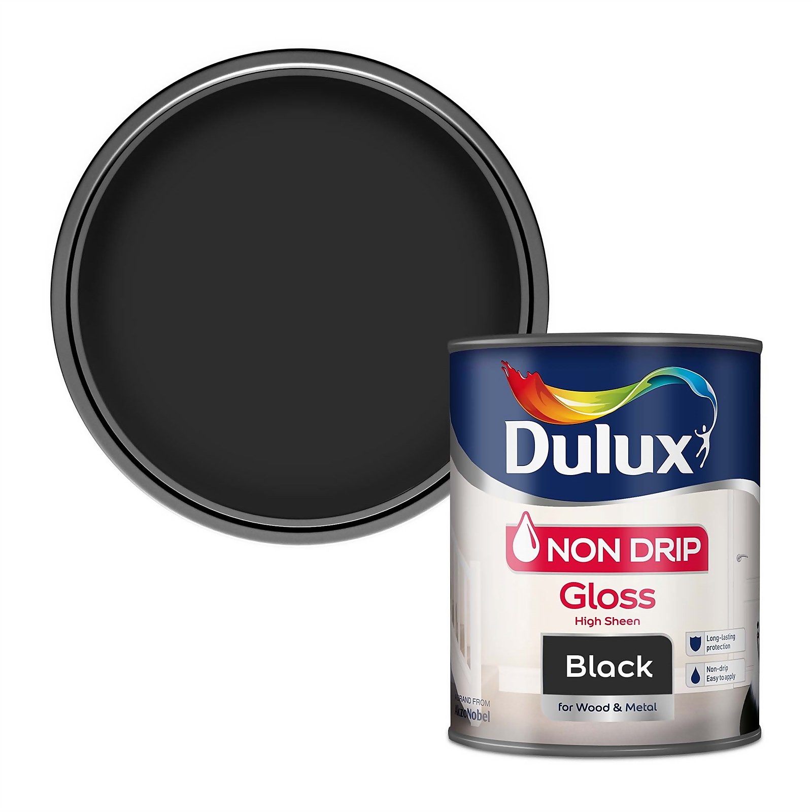 Dulux Non Drip Gloss Paint Black - 750ml