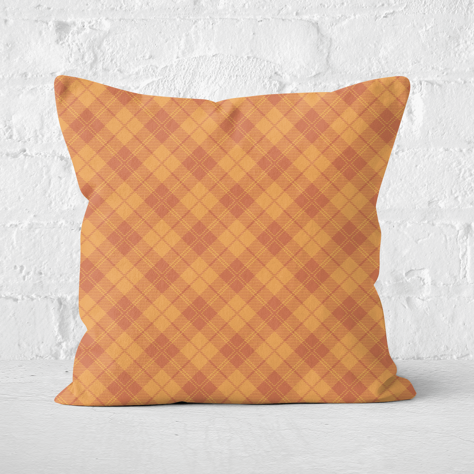 Orange Check Square Cushion - 60x60cm - Soft Touch
