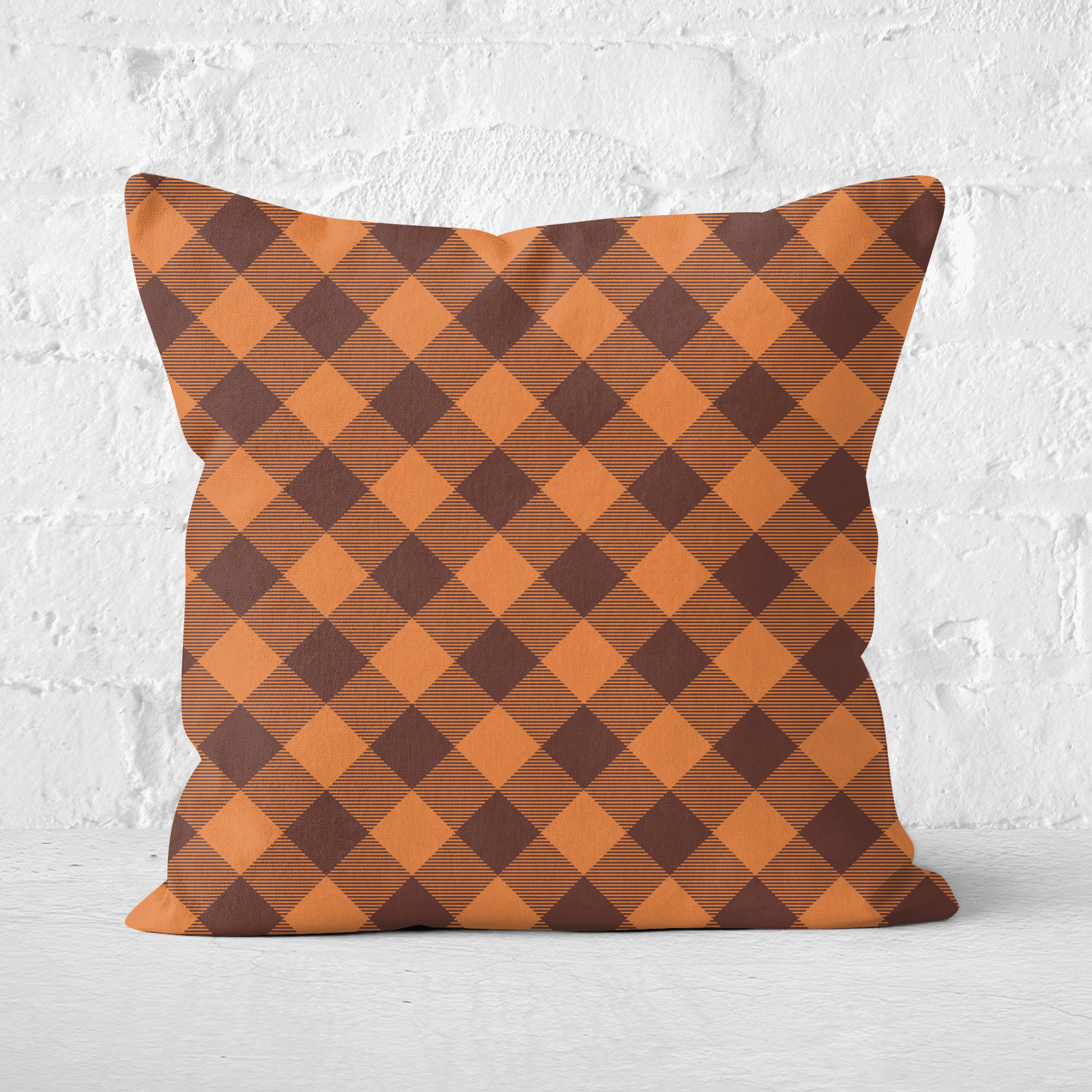 Orange Tartan Square Cushion - 60x60cm - Soft Touch