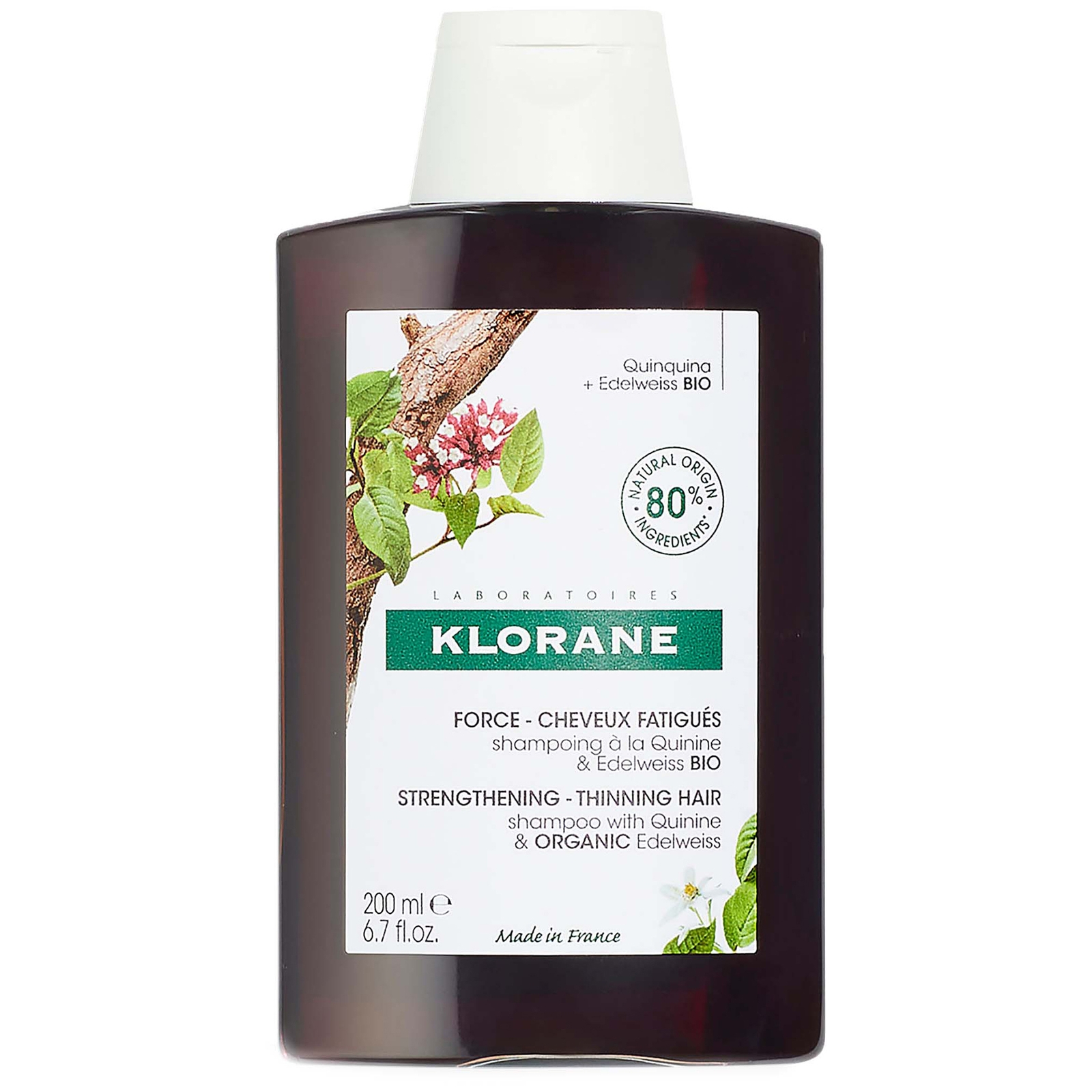 Klorane Strengthening Shampoo With Quinine And Organic Edelweiss For Hair Thinning, Loss 200ml