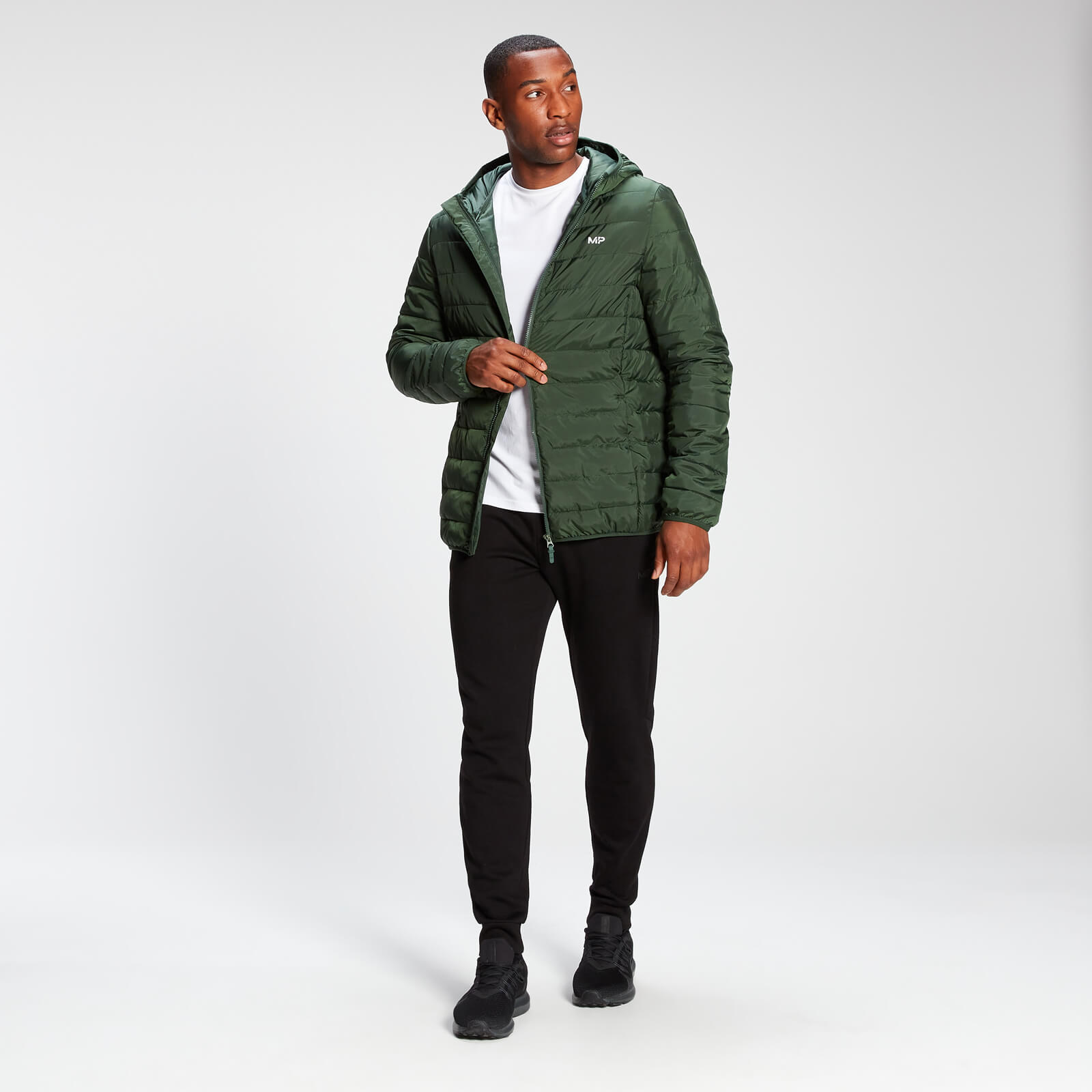 mp men's lightweight hooded packable puffer jacket - dark green - xs