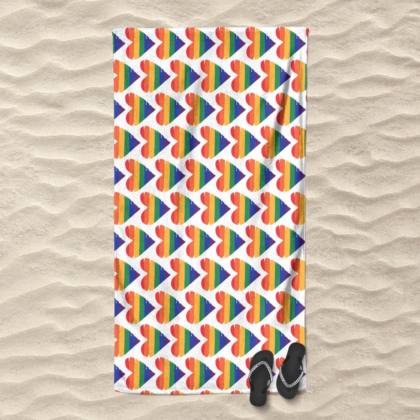 Rainbow Hearts Beach Towel