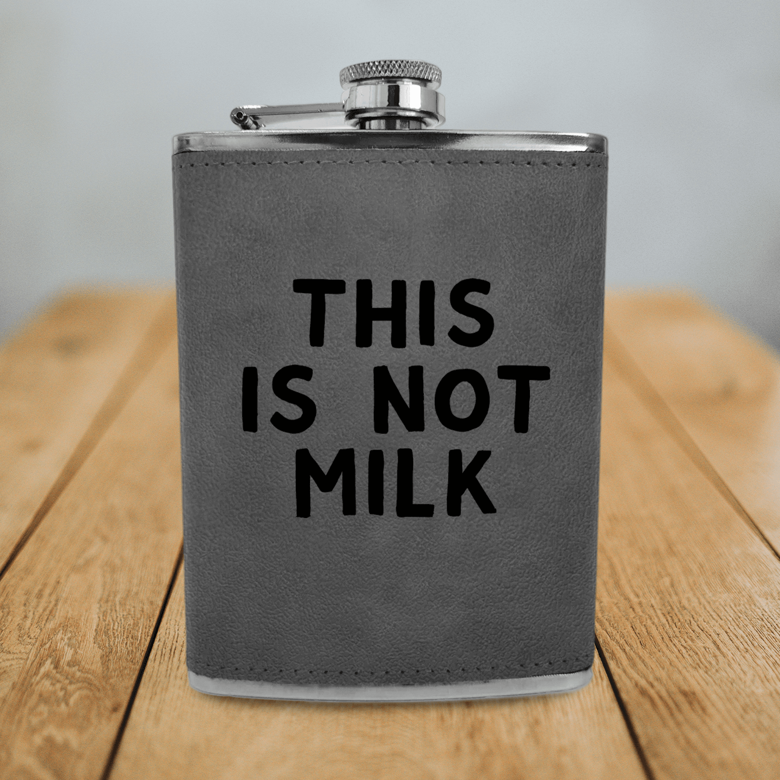 This Is Not Milk Engraved Hip Flask - Grey