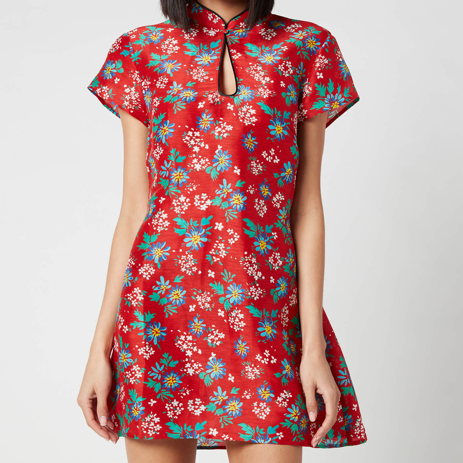 RIXO Women's Lolita High Neck Mini Dress - Garden Party Red - M