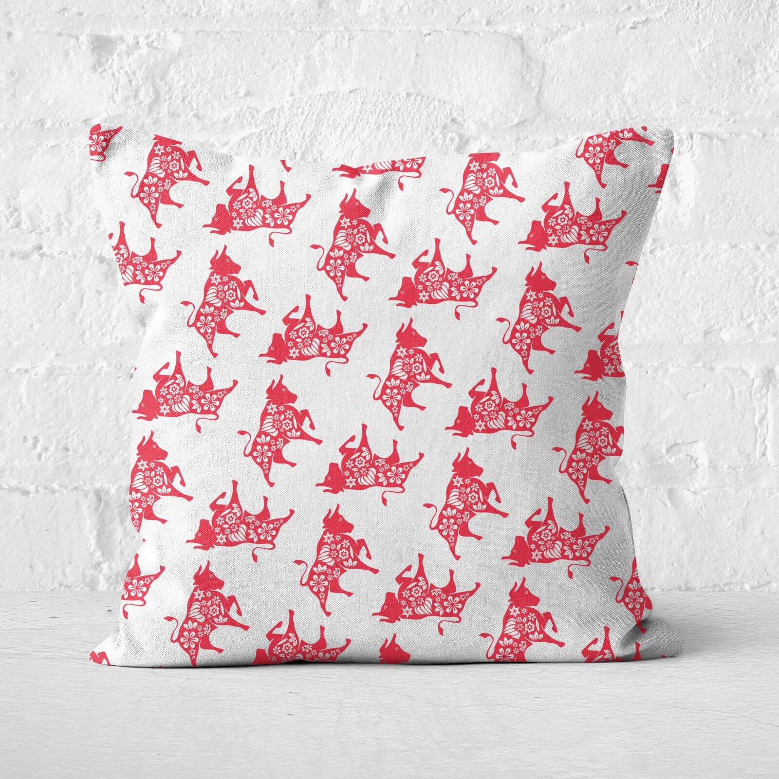 Ox All Over White Square Cushion - 60x60cm - Soft Touch