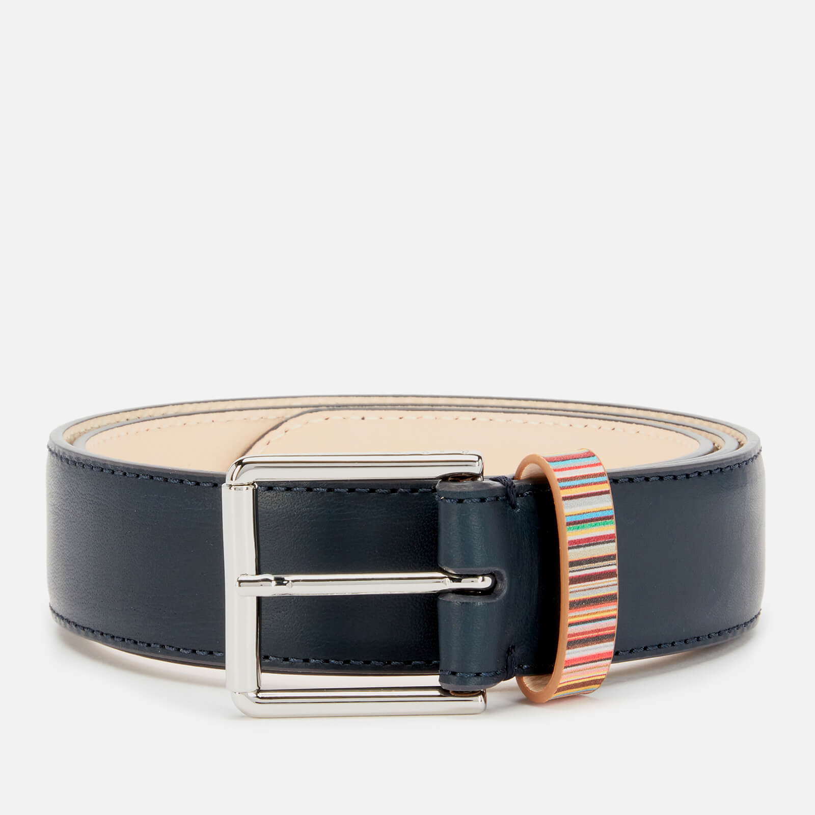 PS Paul Smith Men's Signature Stripe Keeper Leather Belt - Navy - W30