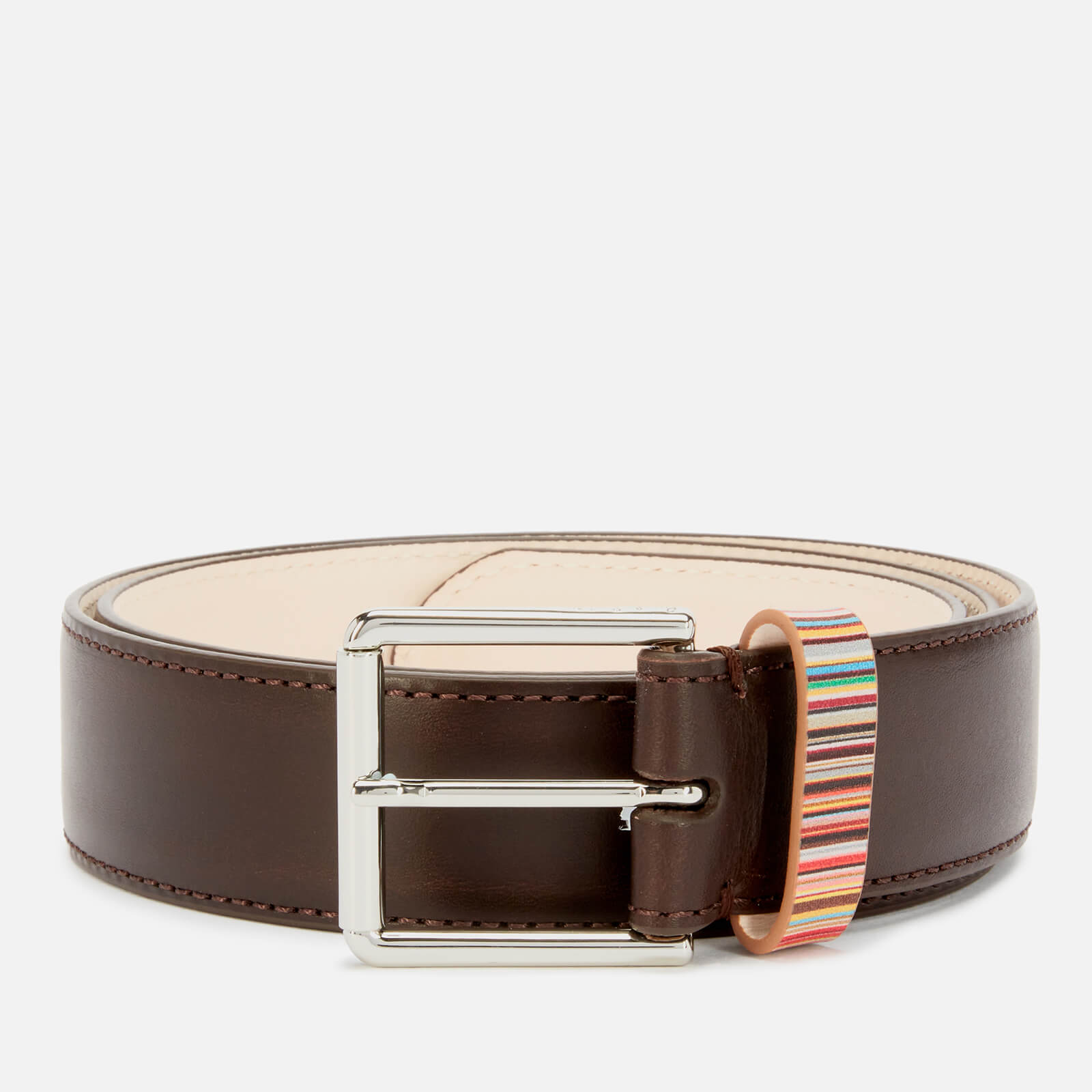 PS Paul Smith Men's Stripe Keeper Belt - Chocolate Brown - W30