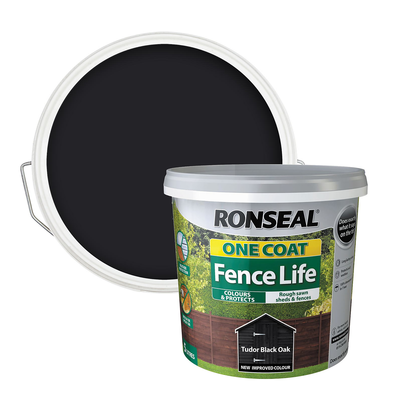 Photo of Ronseal One Coat Fence Life Paint Tudor Black Oak - 5l