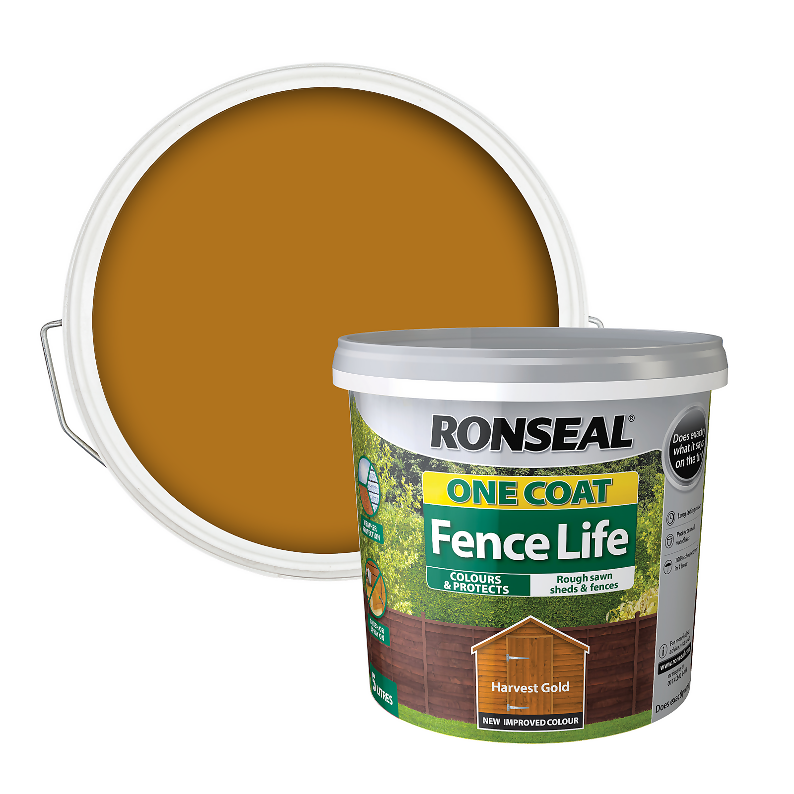 Ronseal One Coat Fence Life Paint Harvest Gold - 5L