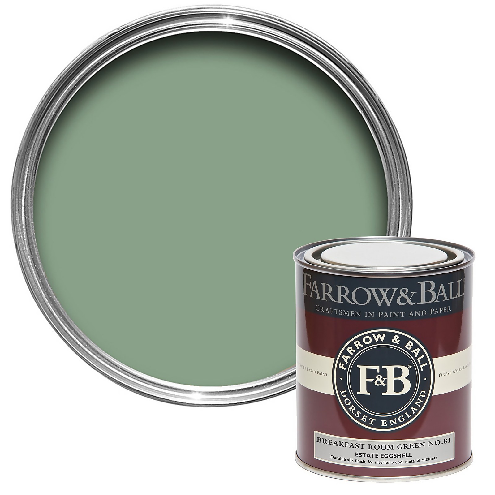 Farrow & Ball Estate Eggshell Paint Breakfast Room Green No.81 - 750ml