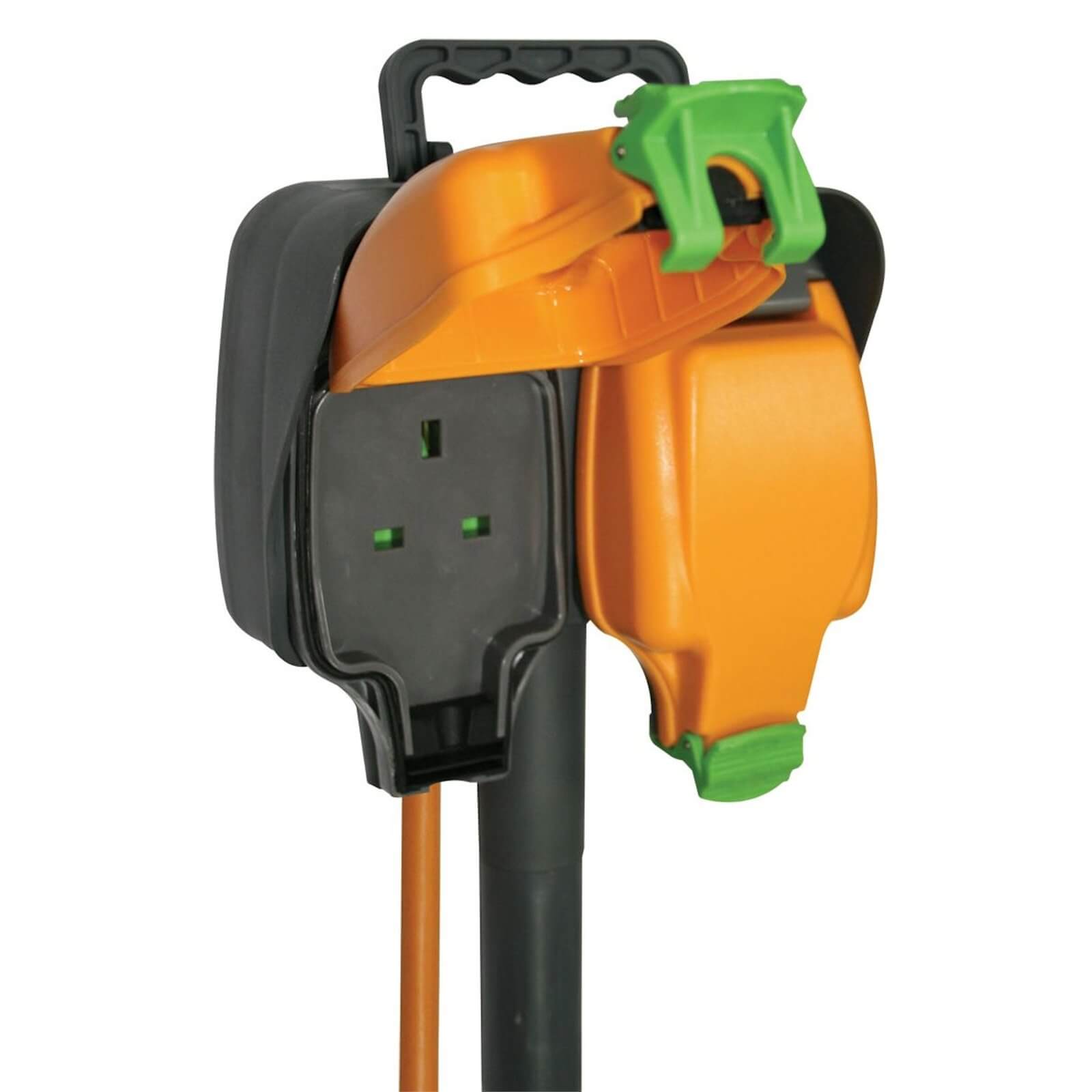 Photo of Masterplug 2 Socket Outdoor Spike With Ip Rated Sockets 5m Black/orange