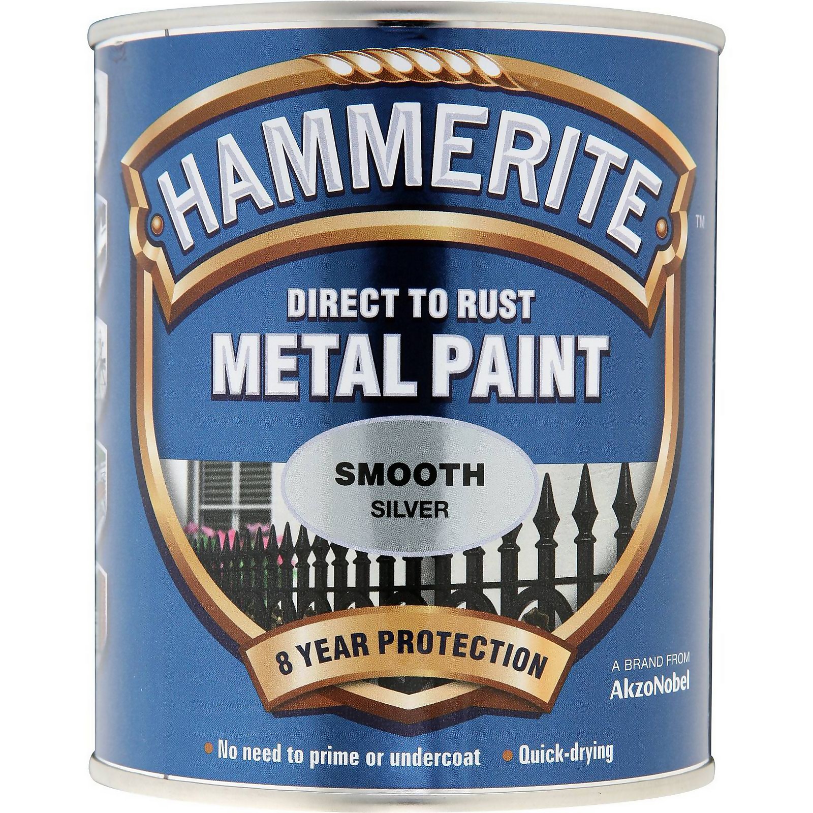 Hammerite Direct to Rust Metal Paint Smooth Silver - 250ml