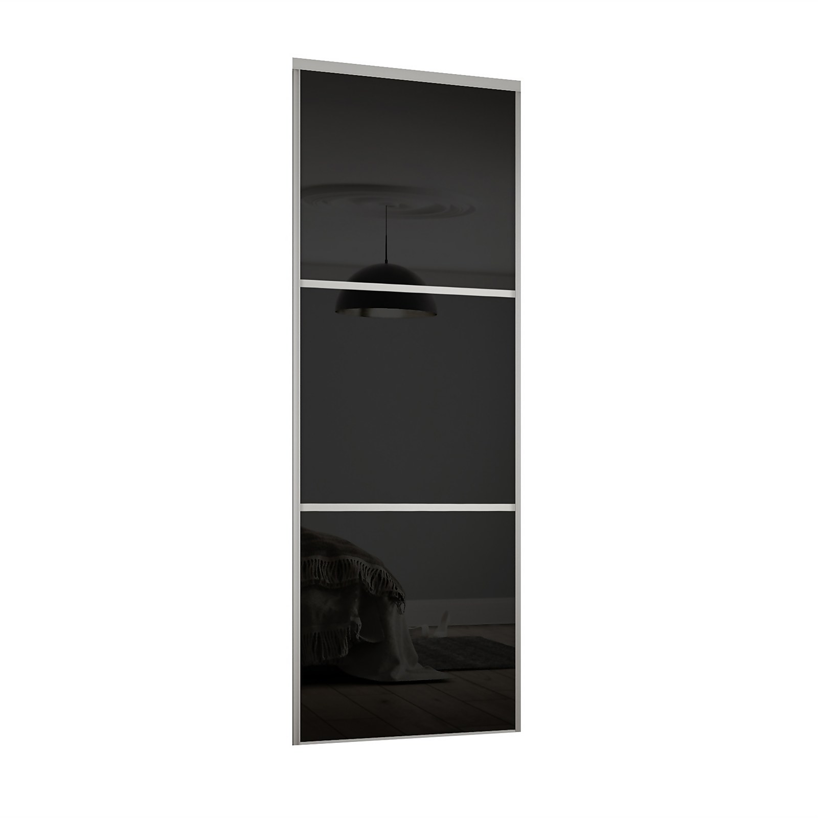 Photo of Linear Sliding Wardrobe Door 3 Panel Black Glass With Silver Frame -w-914mm