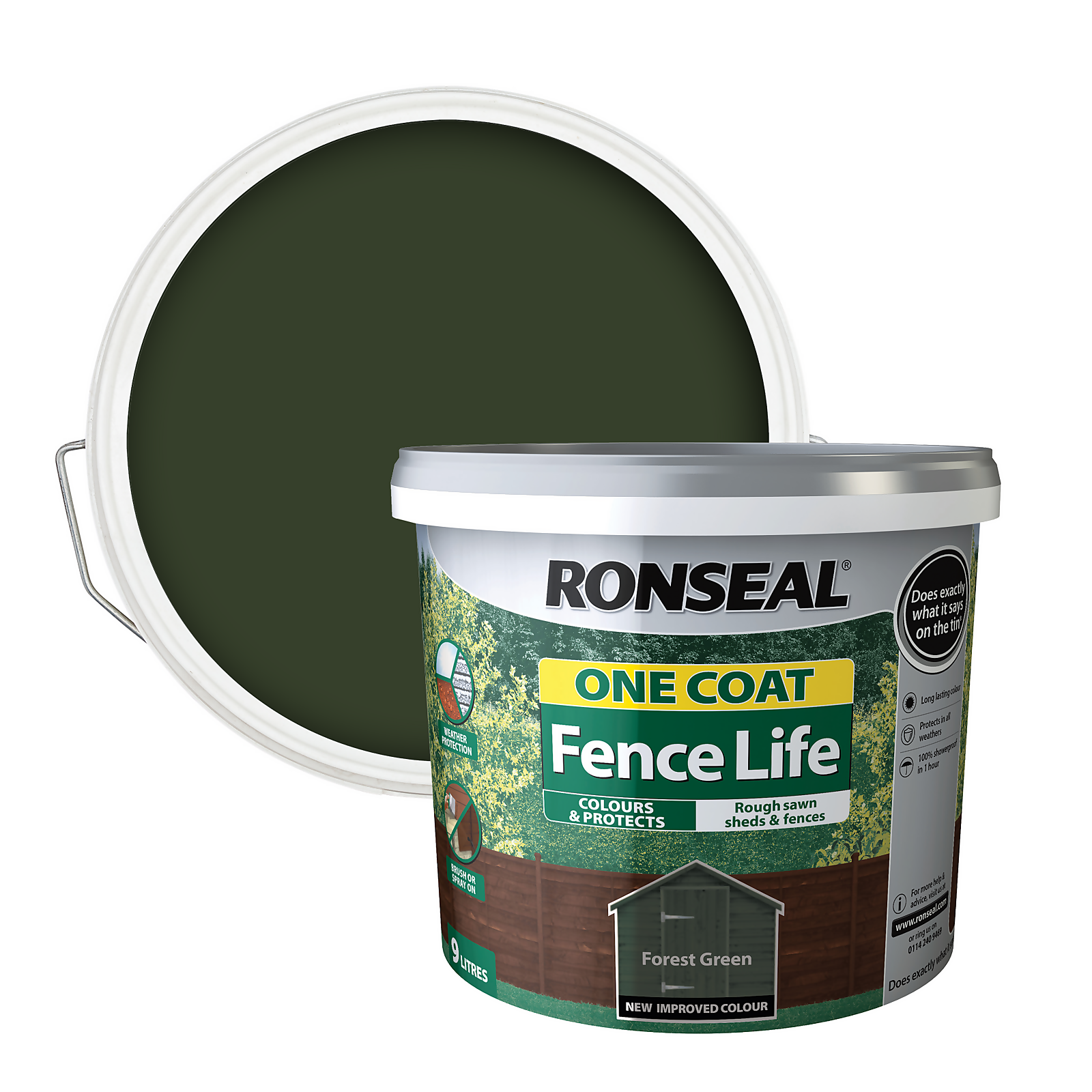 Ronseal One Coat Fence Life Paint Forest Green - 9L
