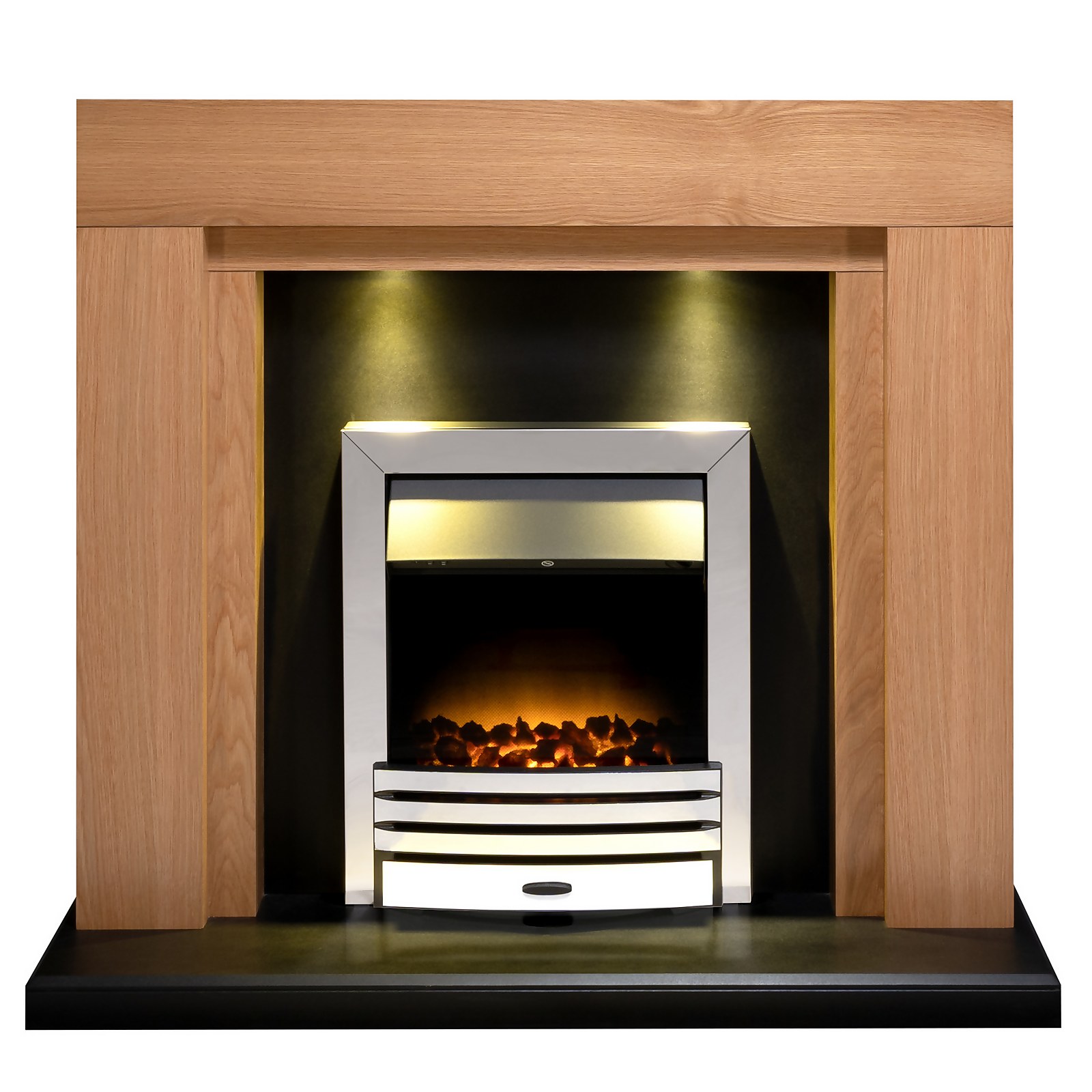 Photo of Adam Montana In Oak & Black With Downlights & Eclipse Electric Fire In Chrome