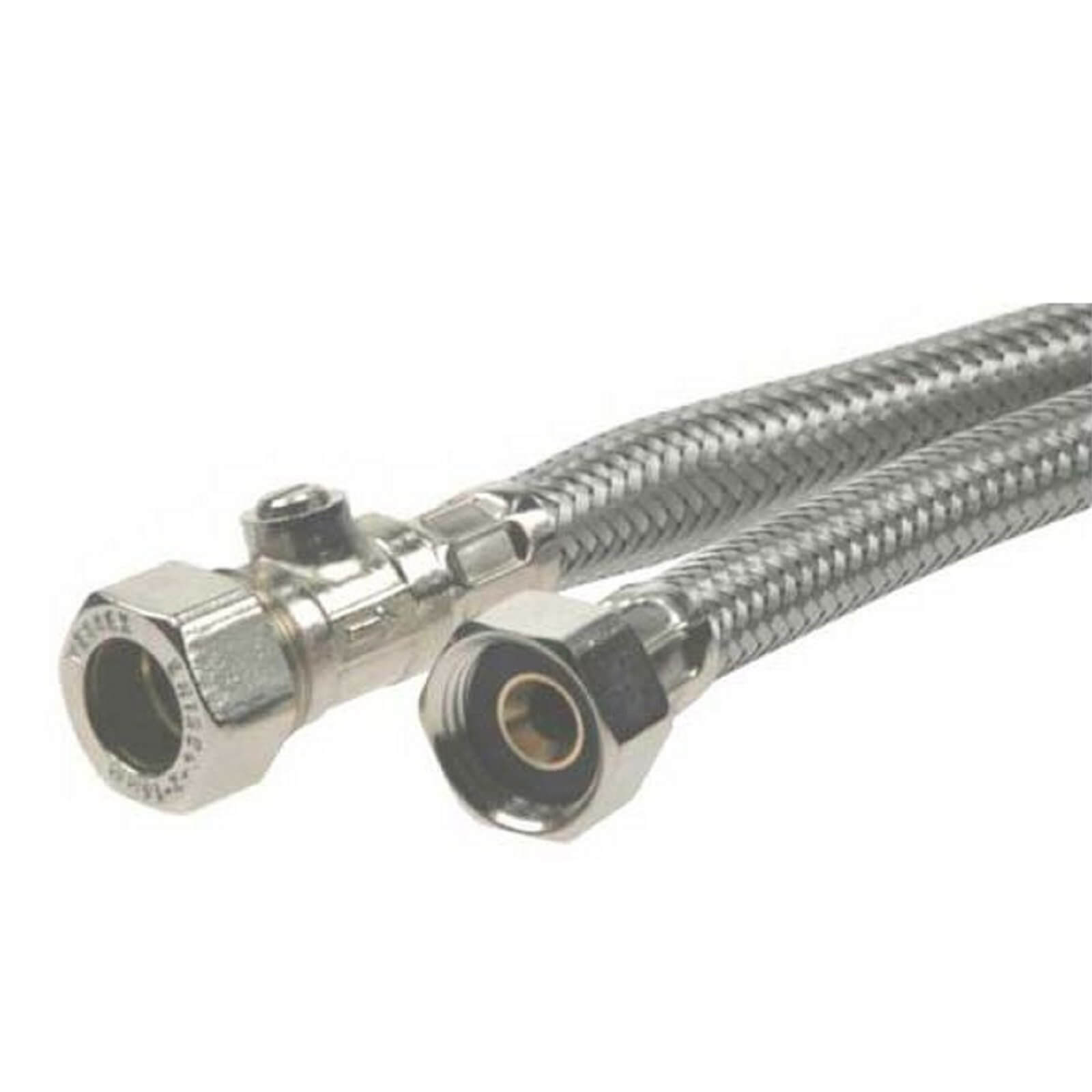 Photo of Compression Braided Tap Connector With Valve - 15mm - 0.5in
