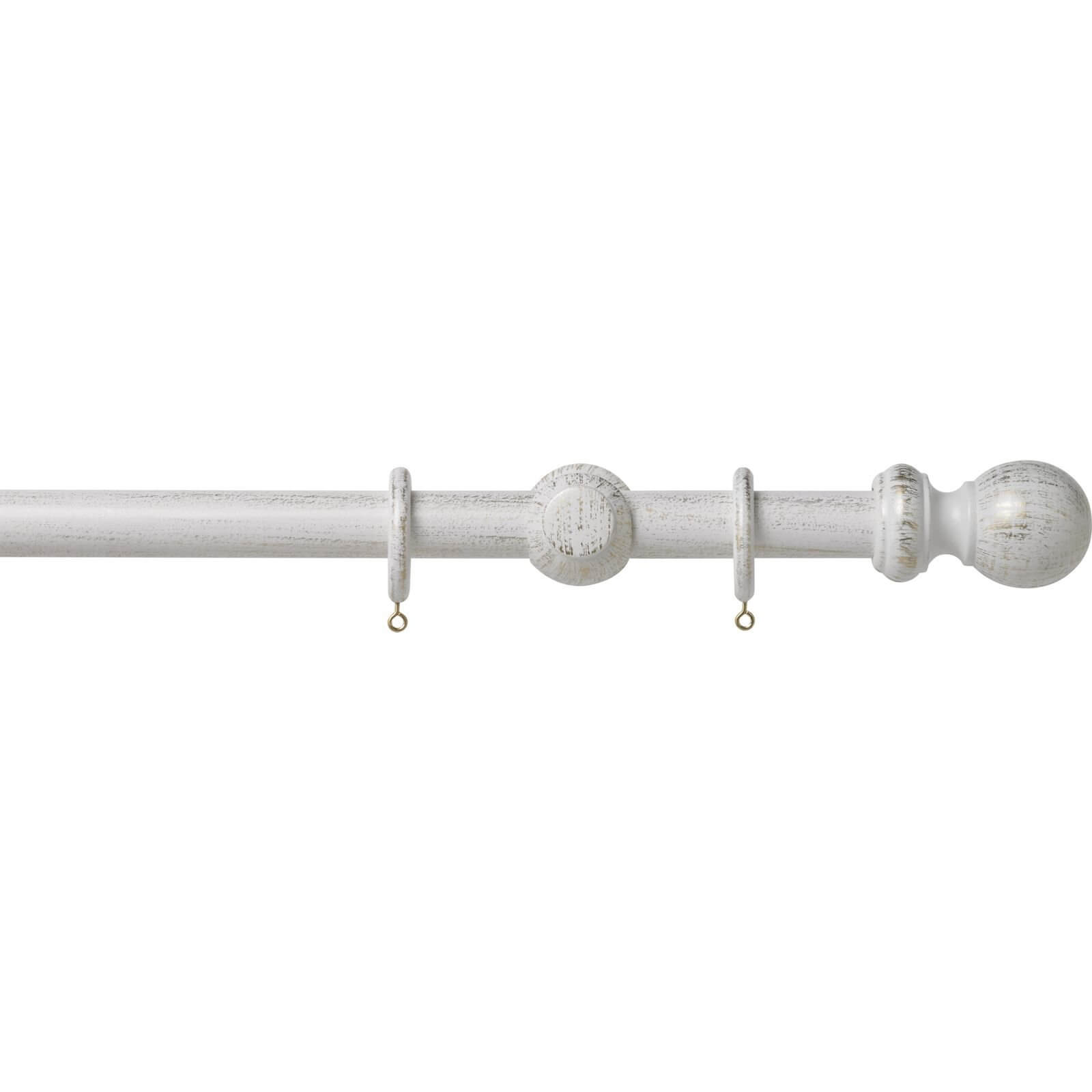 Photo of Scratched White Wood 28mm Curtain Pole With Ball Finials - 2.4m