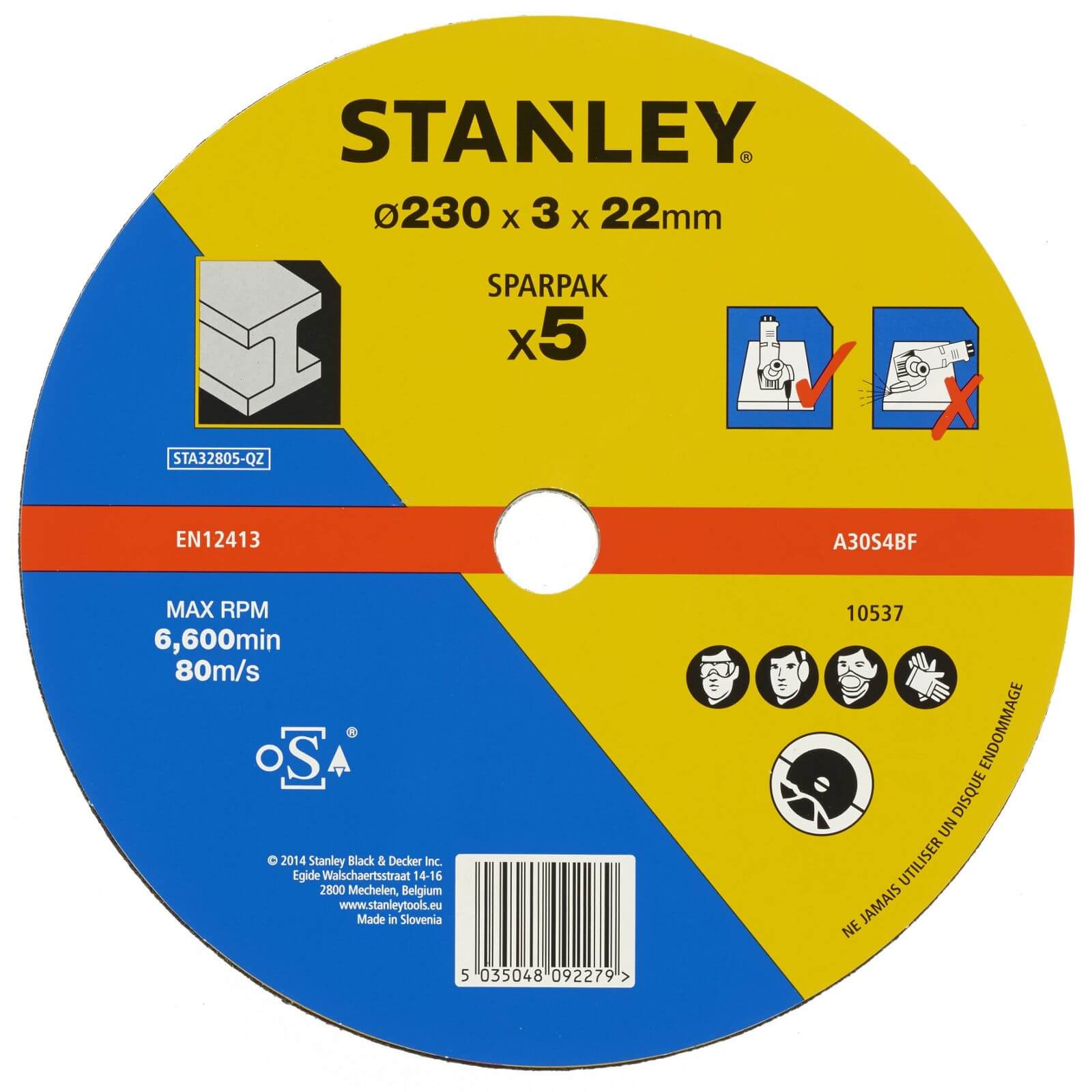 Photo of Stanley 230mm Metal Cutting Disk Pack - Sta32805-qz