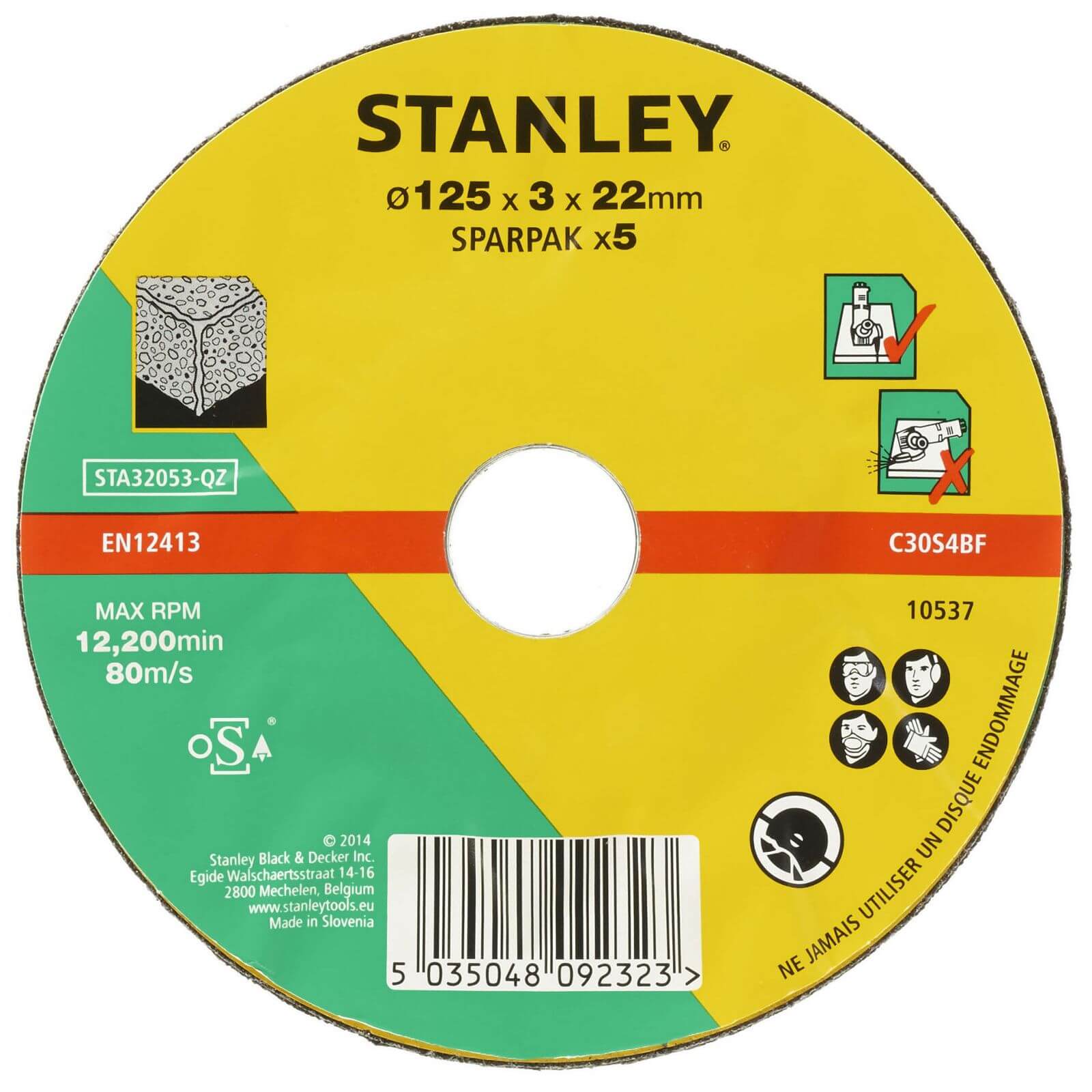 Photo of Stanley 125mm Stone Cutting Disc Pack - Sta32053-qz