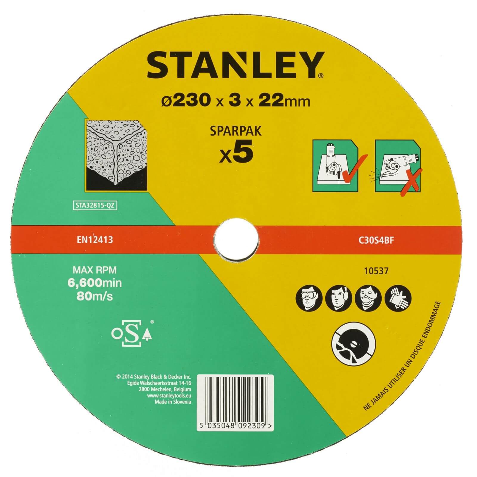 Photo of Stanley 230mm Stone Cutting Disk Pack - Sta32815-qz