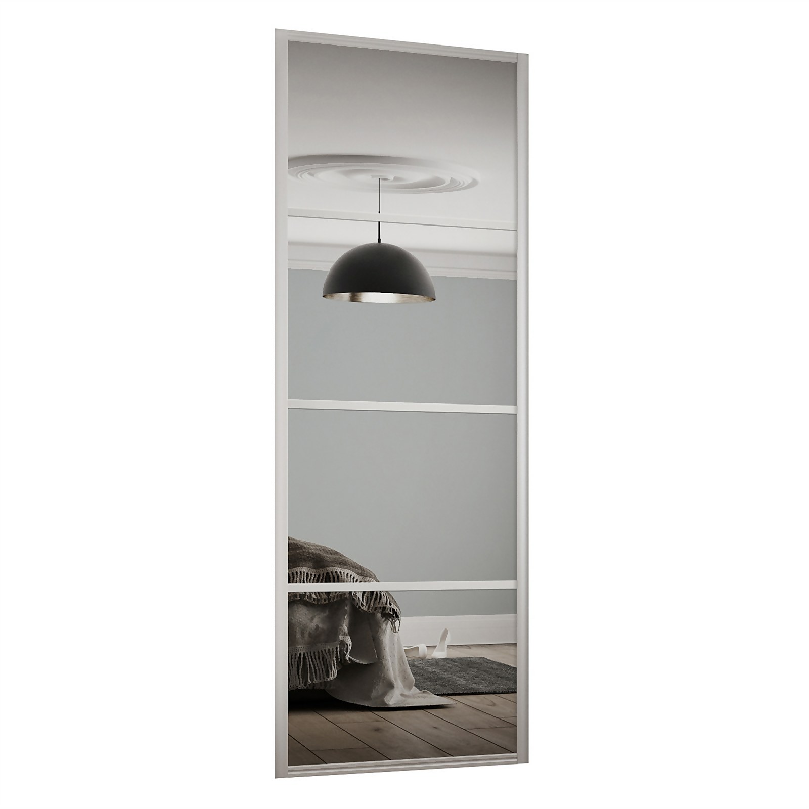 Photo of Ellipse Sliding Wardrobe Door 4 Panel Mirror With Aluminium Frame -w-610mm