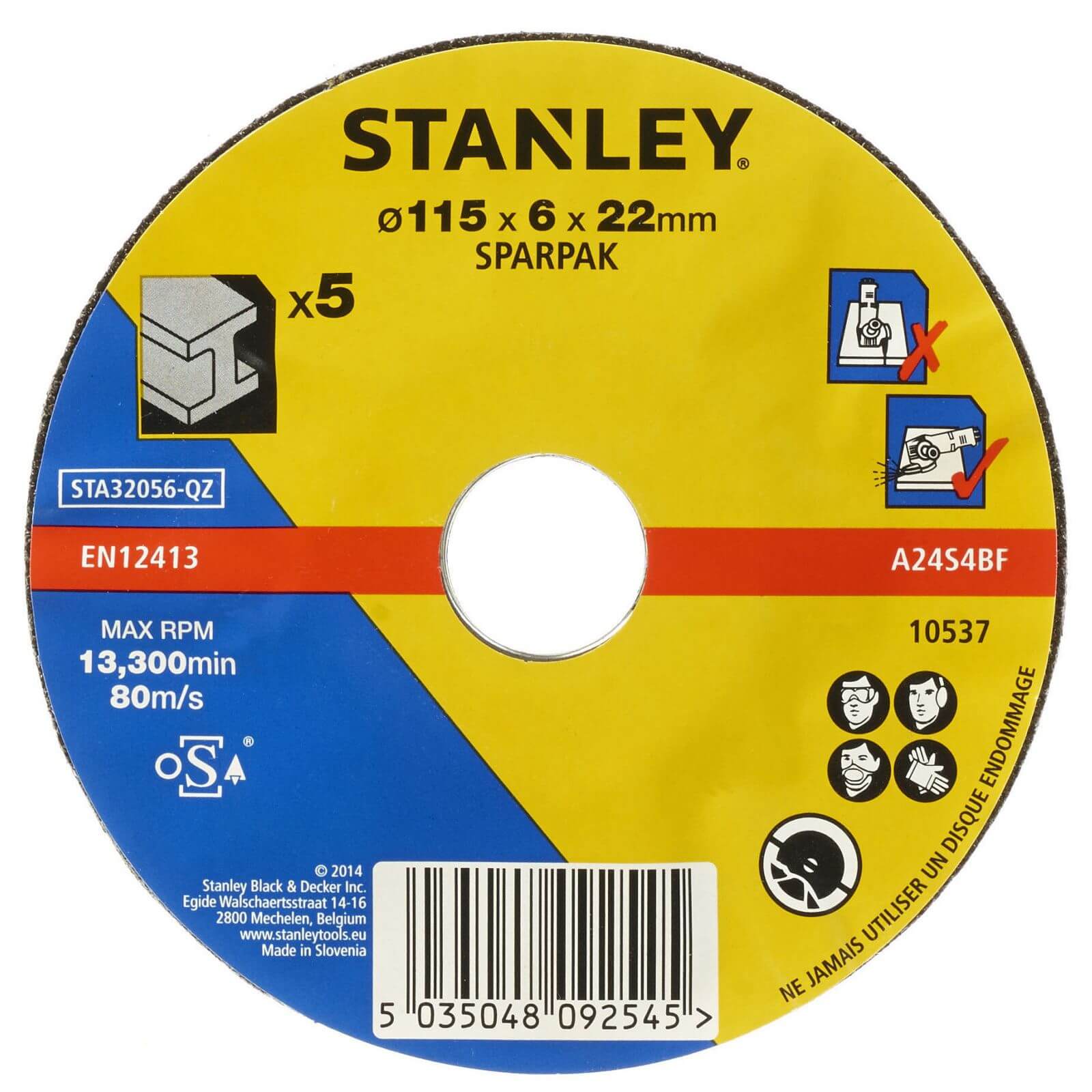 Photo of Stanley 115mm Metal Grinding Disc Pack - Sta32056-qz
