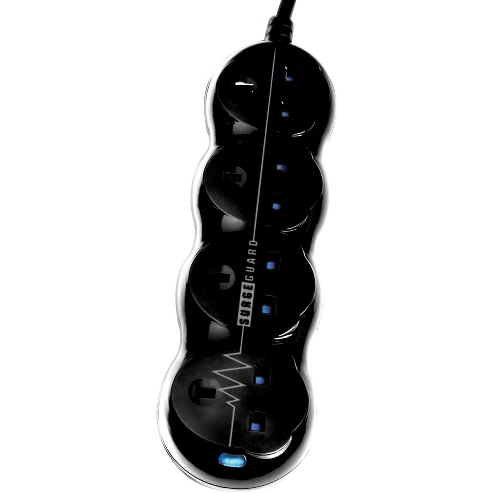 Masterplug 4 Socket Surge Extension Lead 1.5m Gloss Black