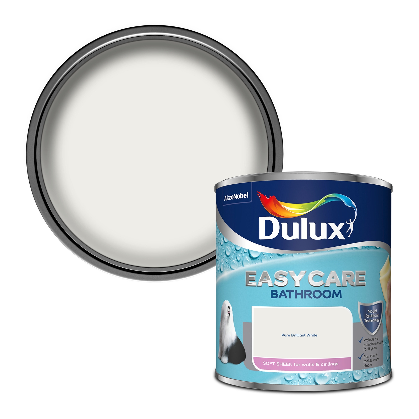 Dulux Easycare Bathroom Soft Sheen Paint Pure Brilliant White - 1L