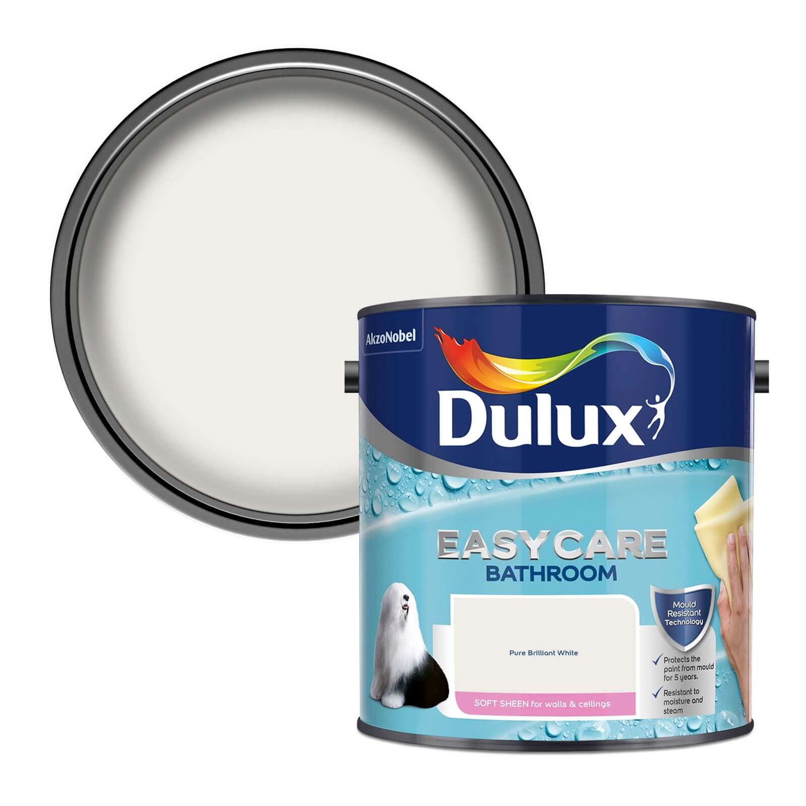 Dulux Easycare Bathroom Soft Sheen Paint Pure Brilliant White - 2.5L