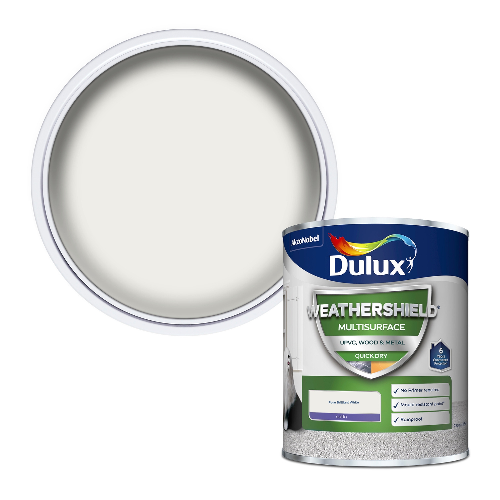 Dulux Weathershield Multi Surface Quick Dry Satin Paint White - 750ml