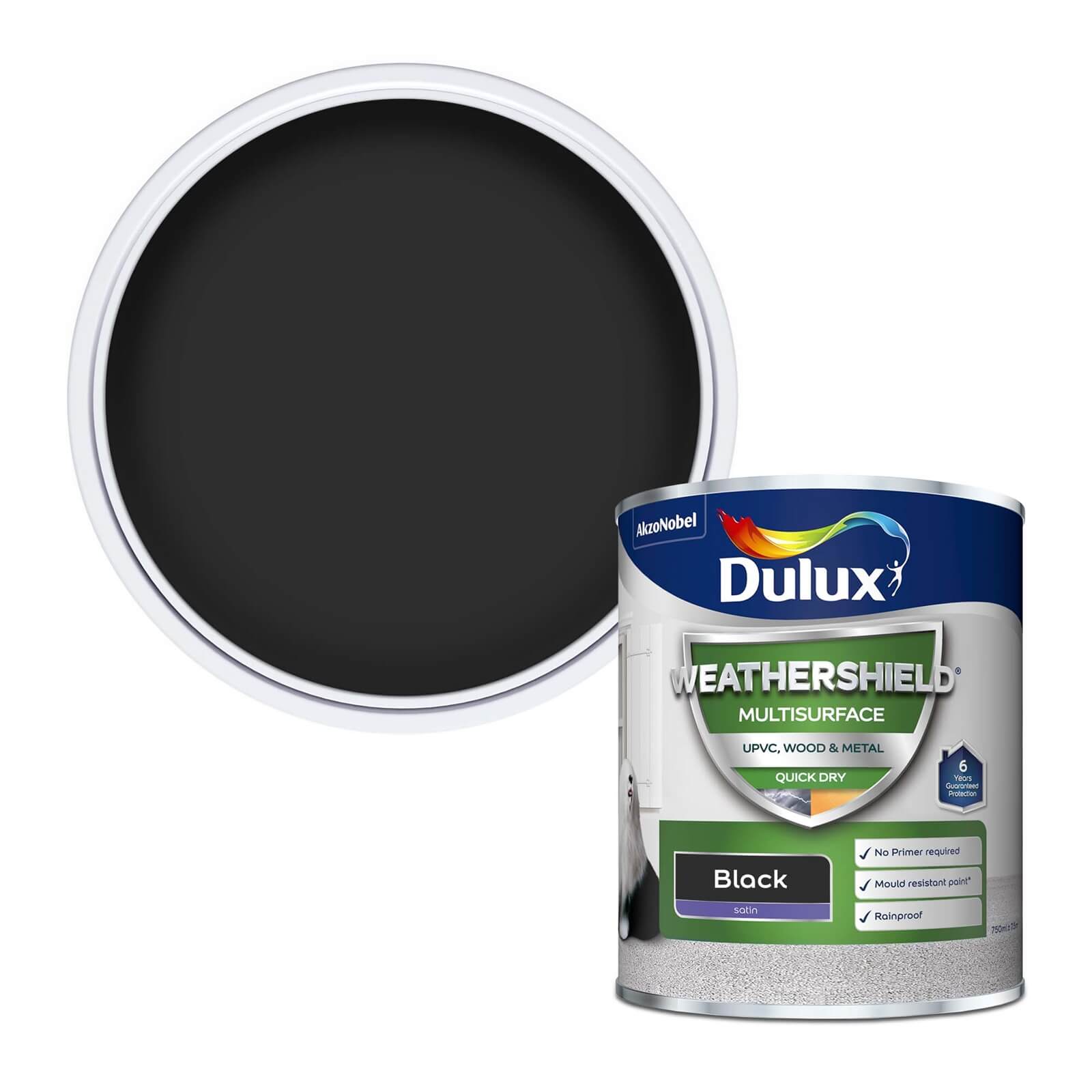 Dulux Weathershield Multi Surface Quick Dry Satin Paint Black - 750ml