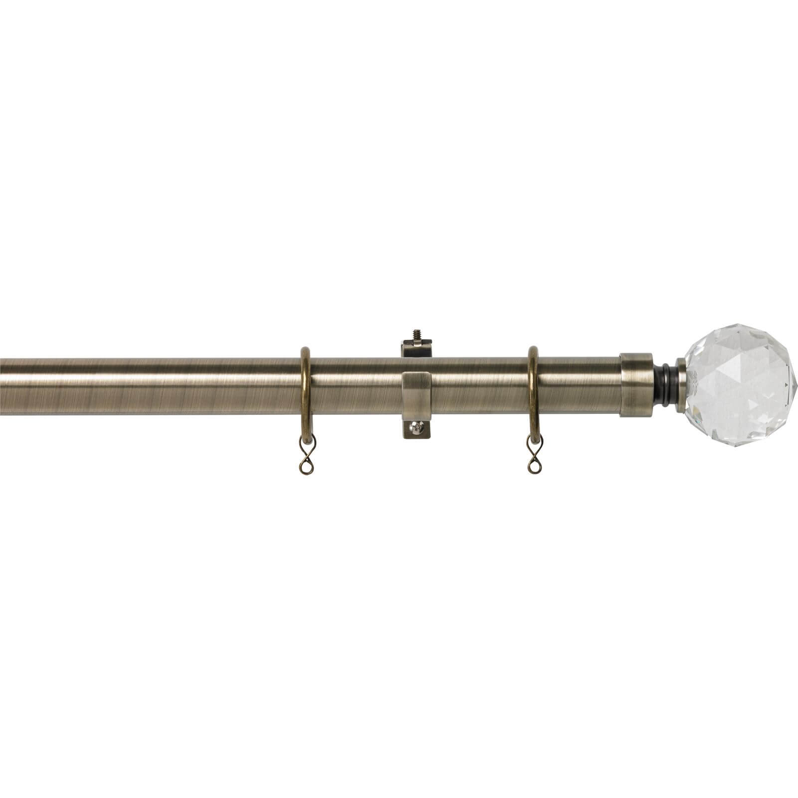 Photo of Antique Brass Fixed Curtain Pole With Crystal Finial 3m