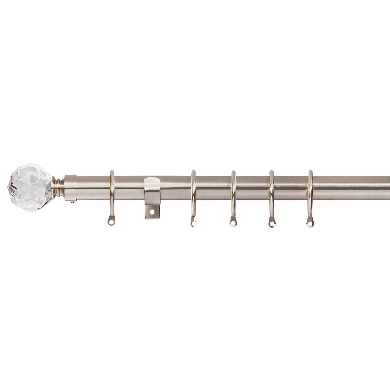 Photo of Satin Steel Fixed Curtain Pole With Crystal Finial 1.8m