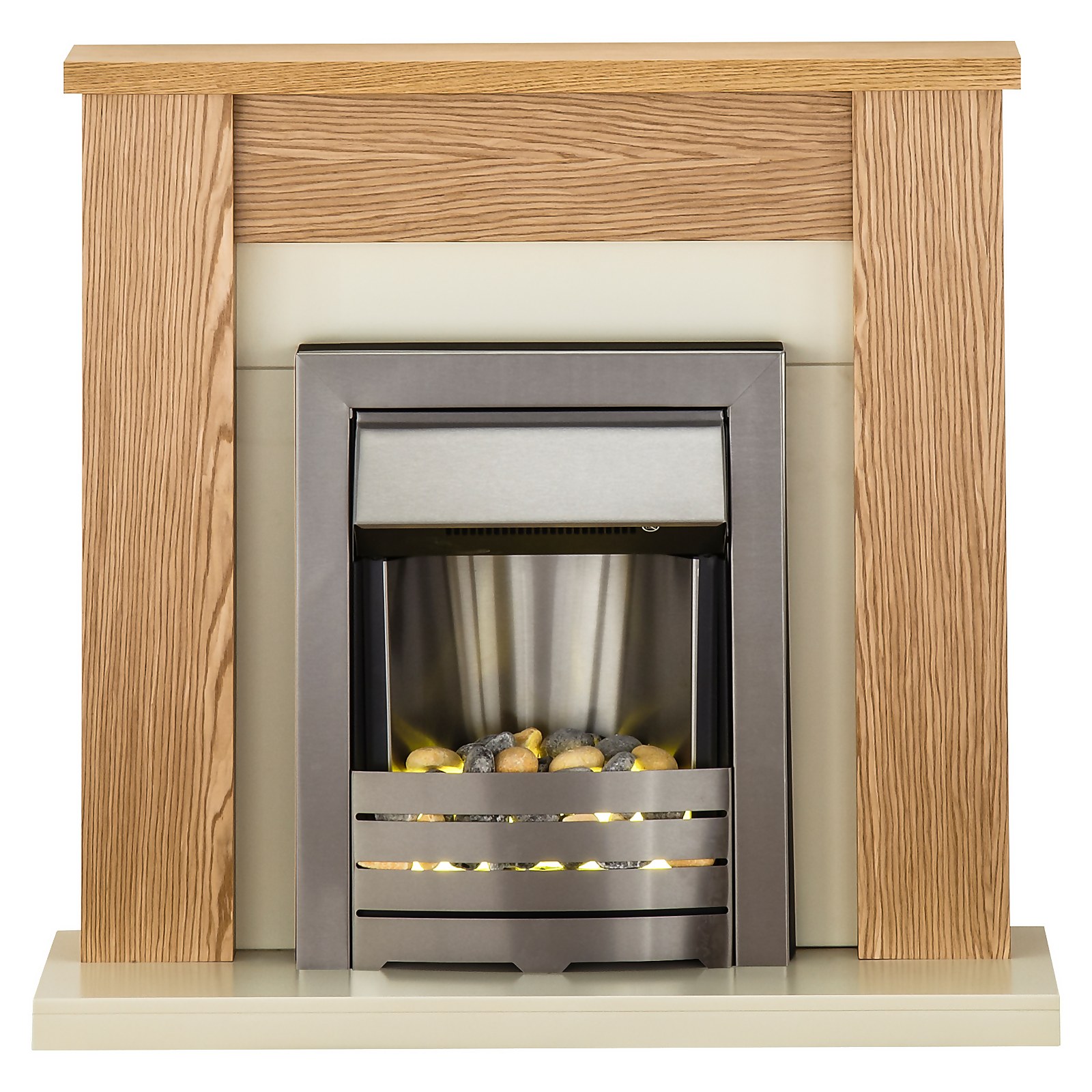 Photo of Adam Orlando In Oak With Helios Electric Fire In Brushed Steel