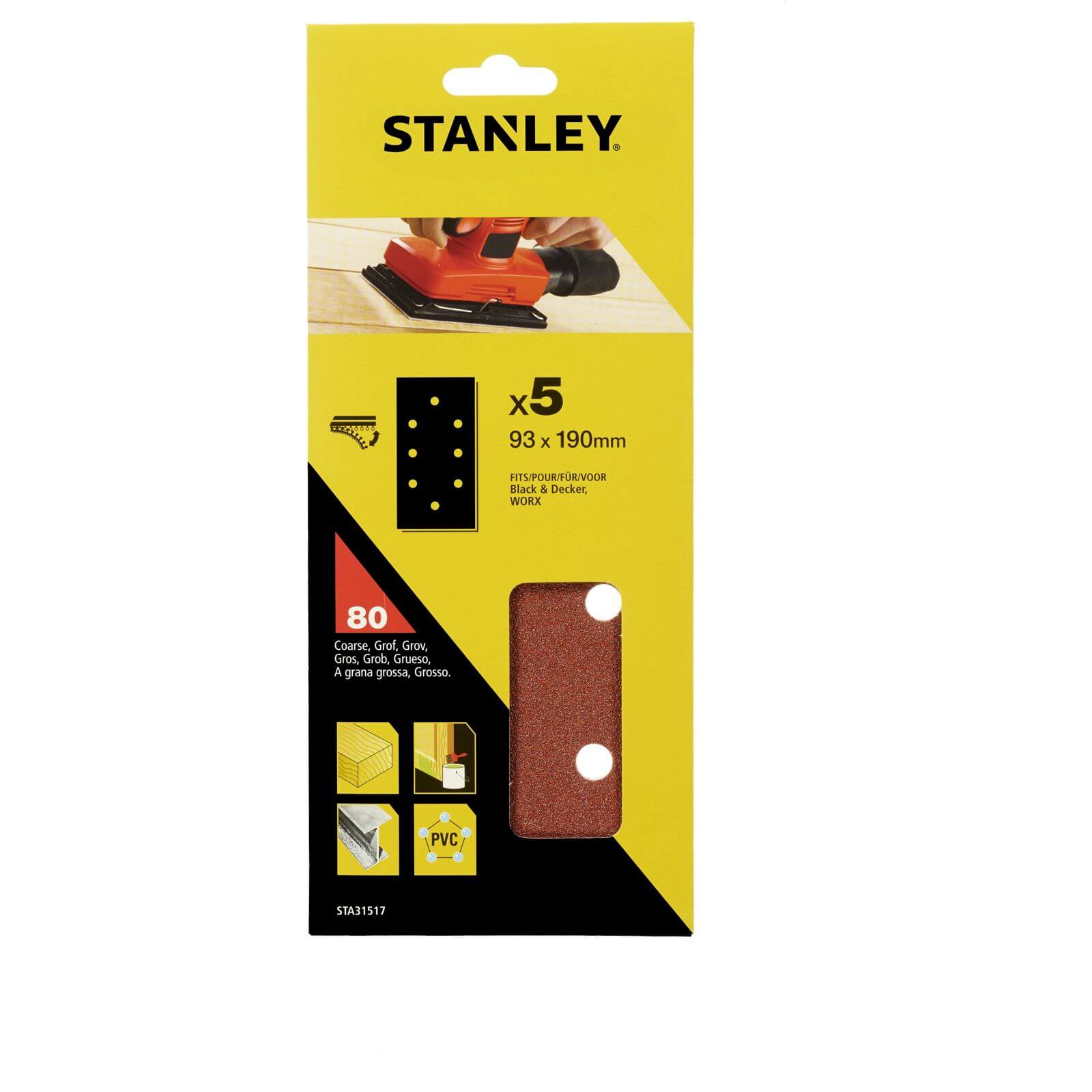 Photo of Stanley 1/3 Sheet Sander 80g Hook & Loop Sanding Sheets - Sta31517-xj