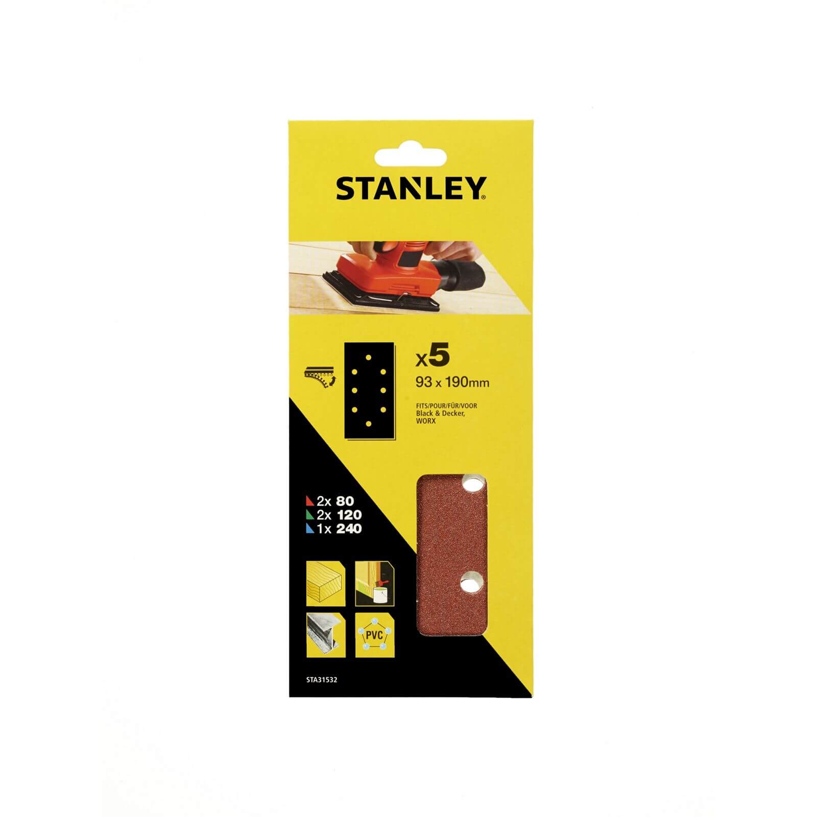Photo of Stanley 1/3 Sheet Sander Mixed Hook & Loop Sanding Sheets - Sta31532-xj